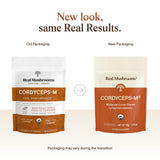 Real Mushrooms Cordyceps poudre doseur montrant la cuillère et la poudre fine.