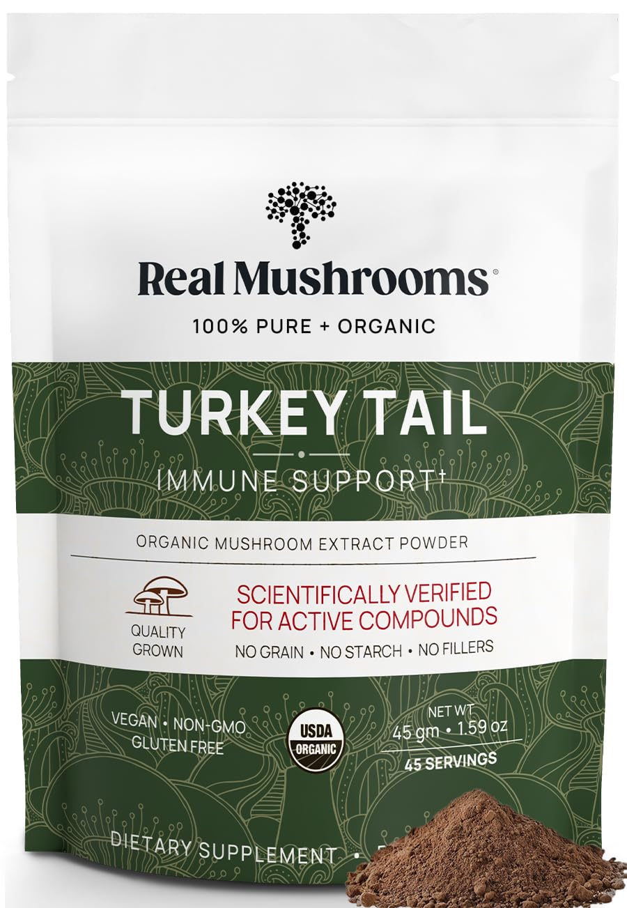 Real Mushrooms Poudre Tramète Bio pour le bien-être quotidien.