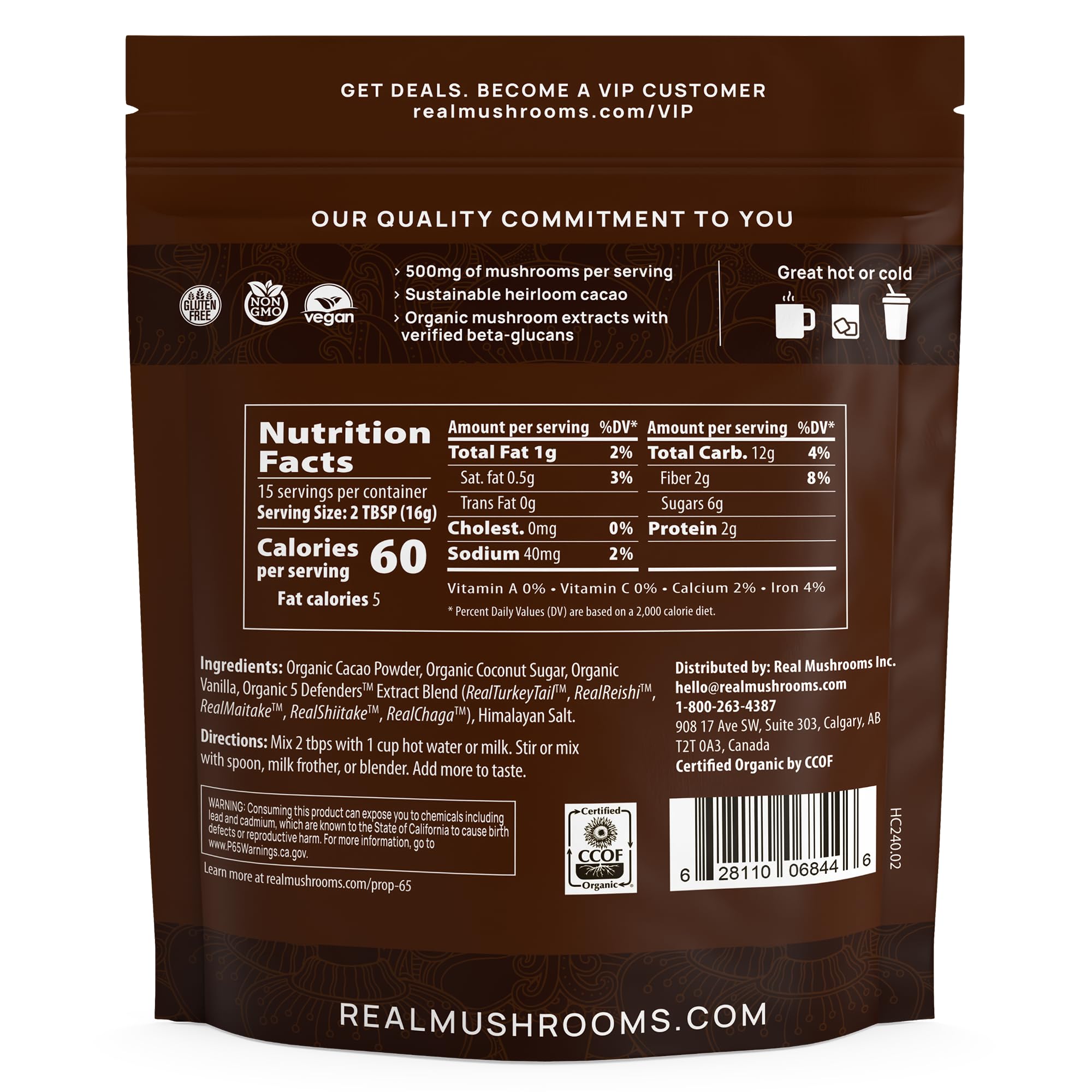 Real Mushrooms mélange utilisable avec eau, lait ou café.