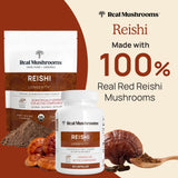 Real Mushrooms Reishi: étiquette biologique, végan et sans gluten.