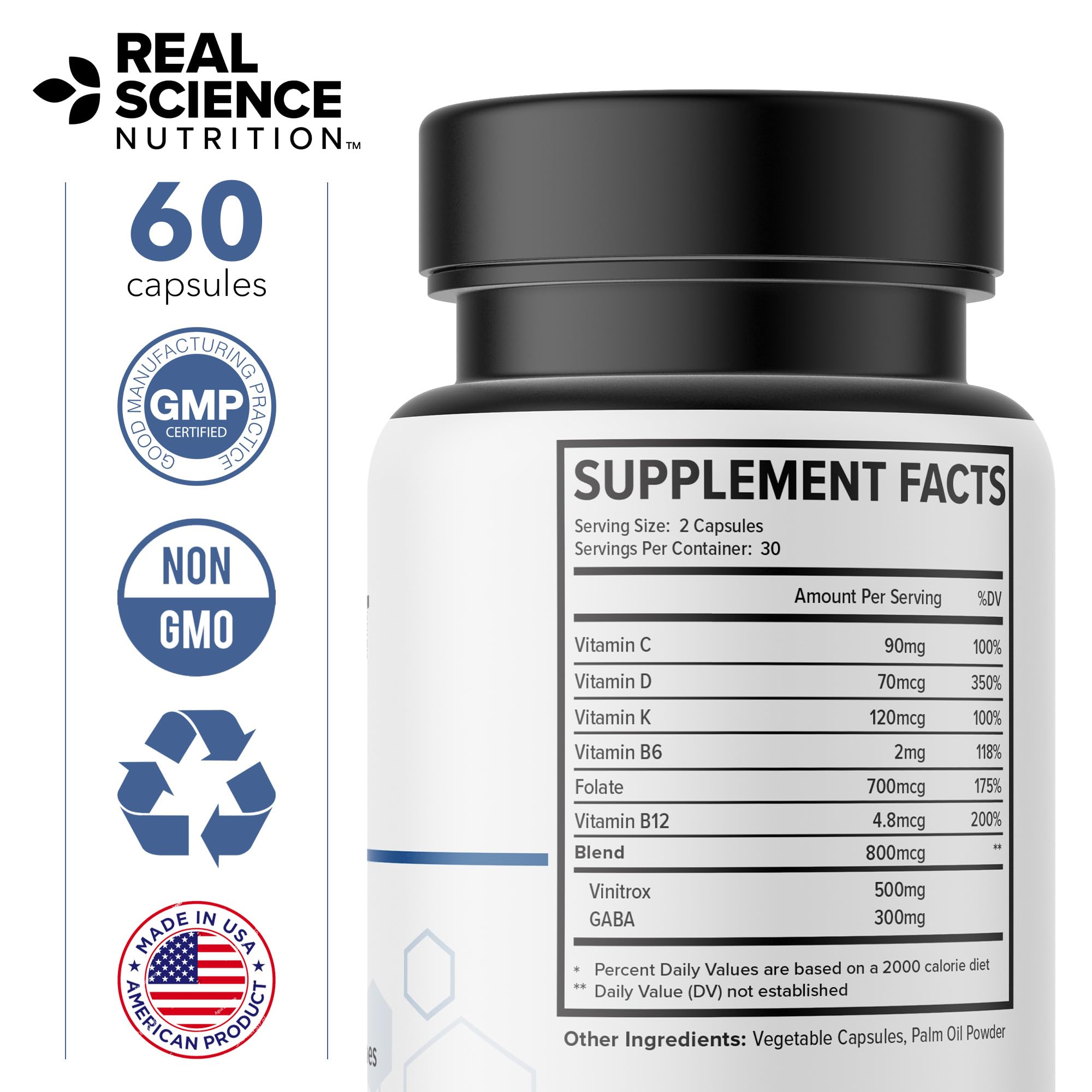 Real Science Nutrition: étiquette lisible, traçabilité et utilisation sûre.