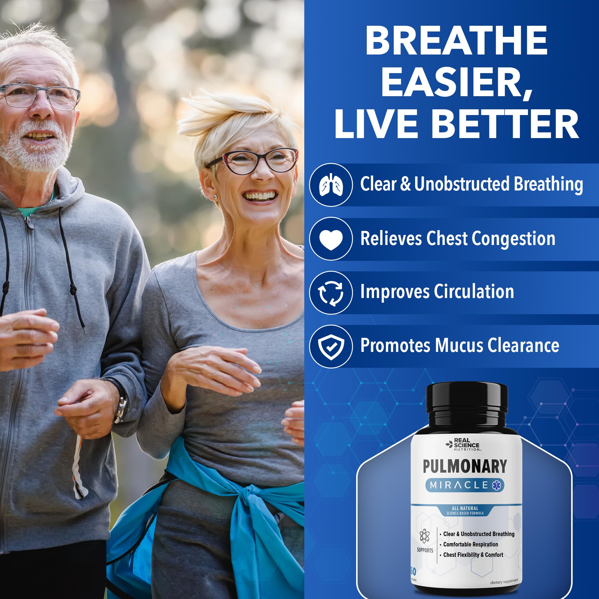 Real Science Nutrition Miracle Pulmonaire – capsules prêtes, respiration plus fluide.