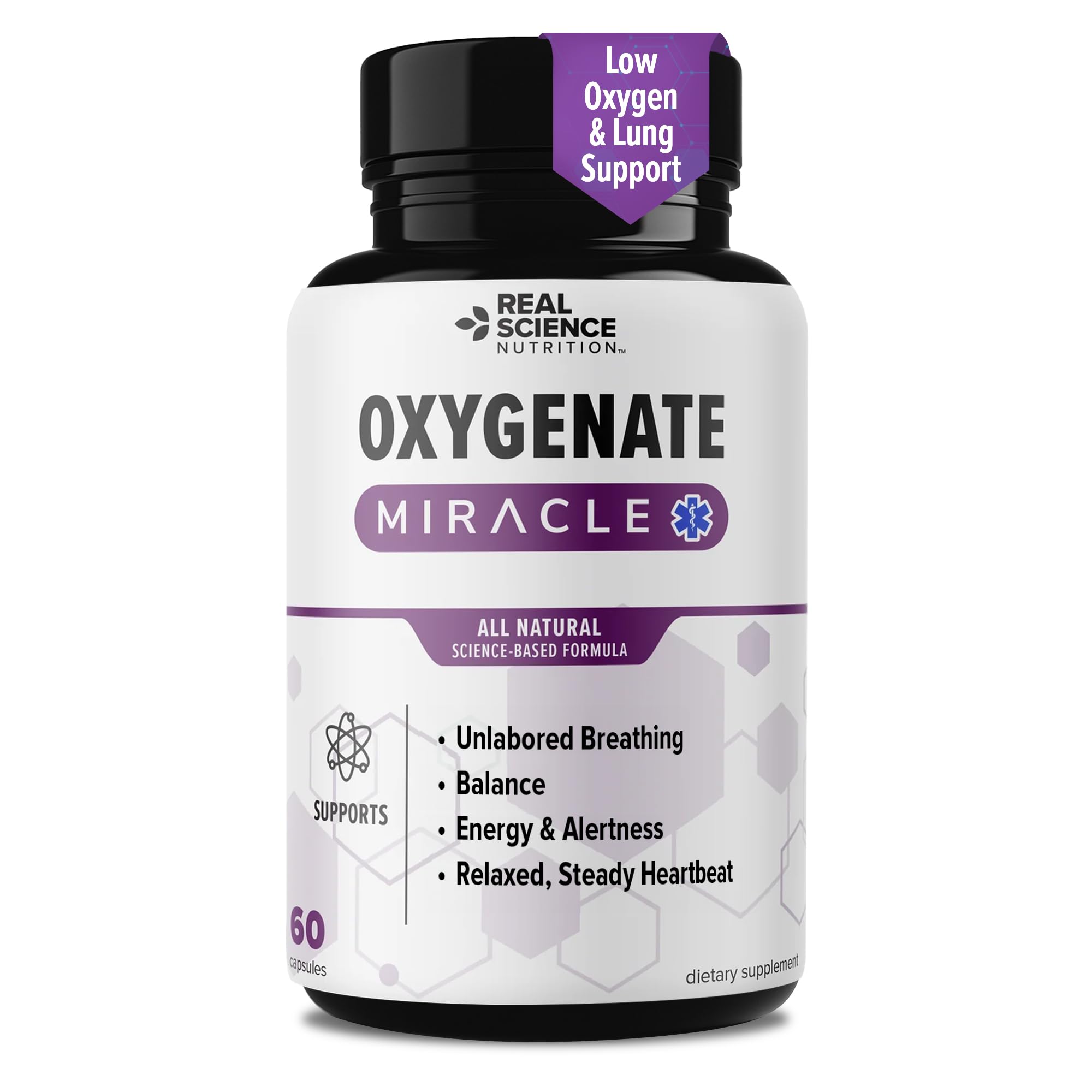 Real Science Oxygenate Miracle: bouteille visible soutenant le confort respiratoire potentiel
