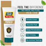 Real Time Pain Relief MAXX : application-massage pour soulagement rapide et sensation de fraîcheur.