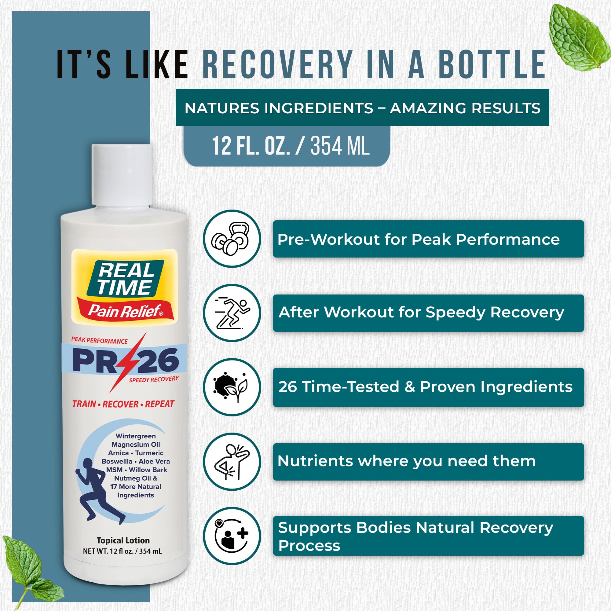 PR-26 Real Time Pain Relief appliquée après entraînement pour récupération ciblée.