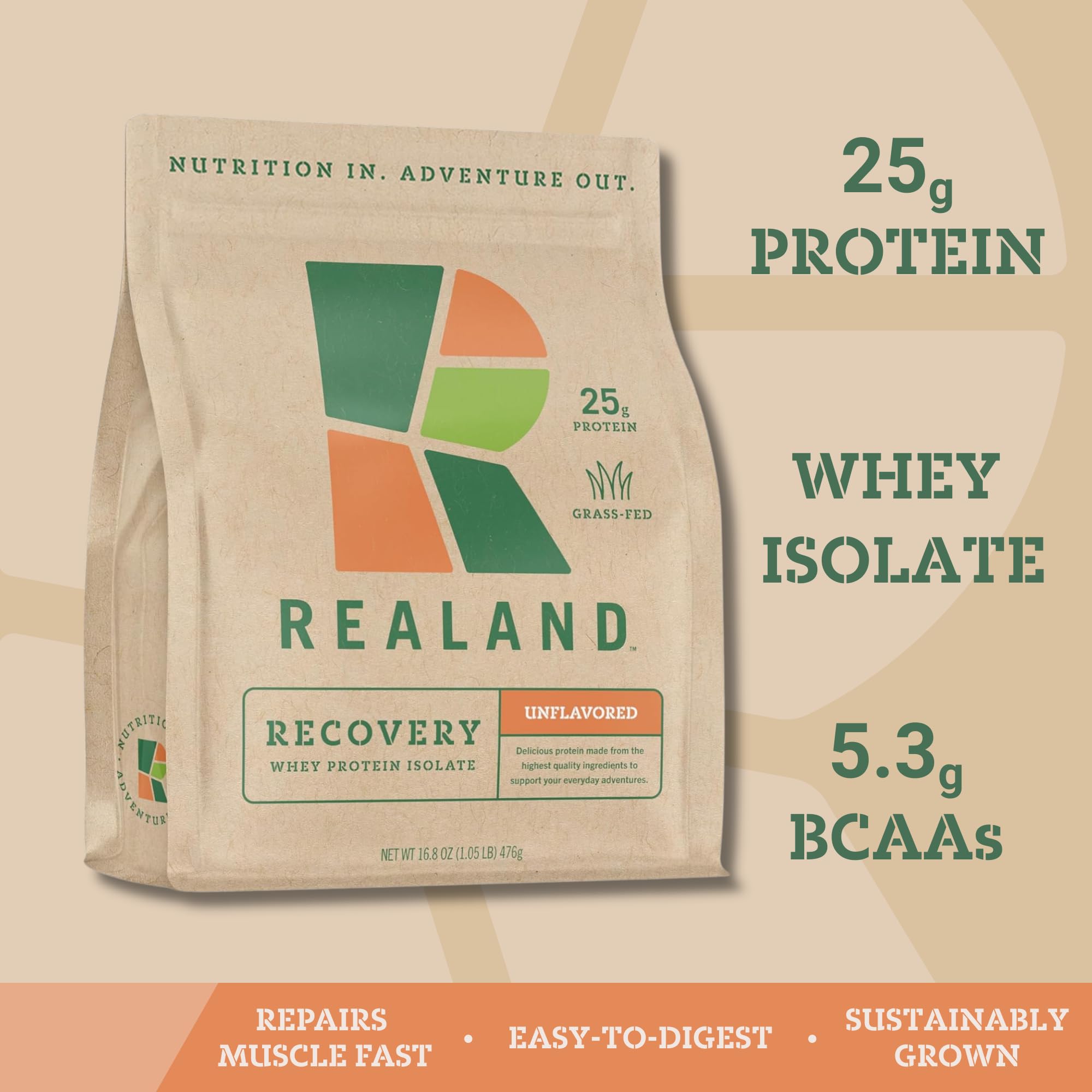 Realand Recovery Protéine de petit-lait isolée, flacon-mélange, mélange rapide après l'entraînement.