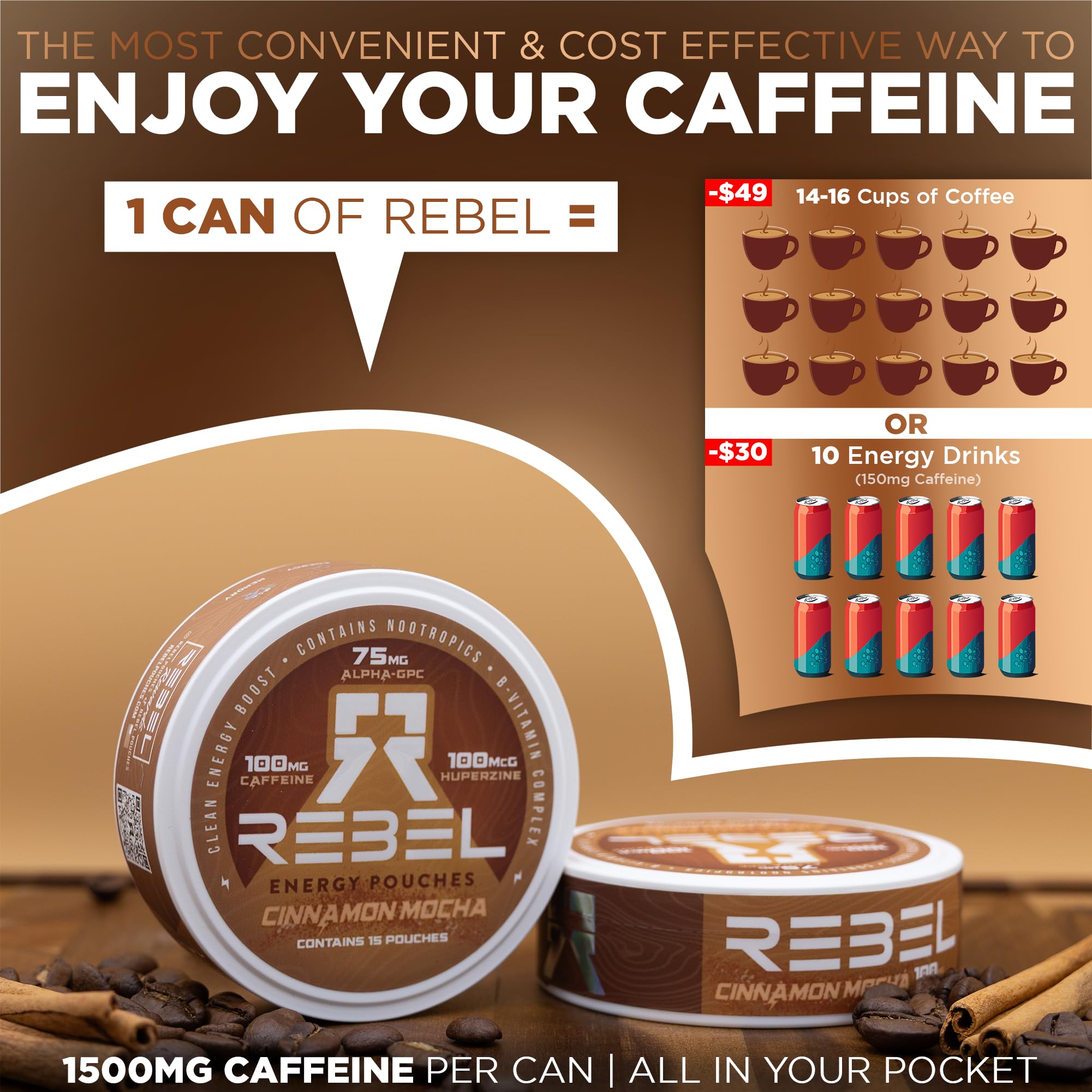 Contenu 100 mg caféine et nootropiques Alpha GPC et Huperzine A.