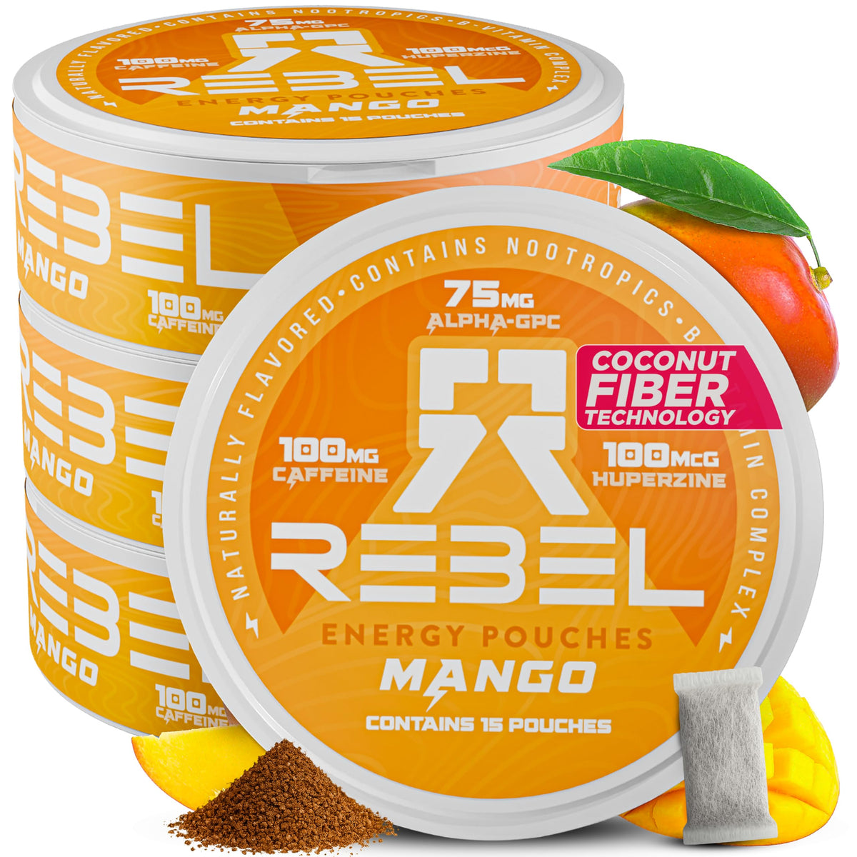 Rebel Nootropic Mango – sachet compact pour énergie nomade.