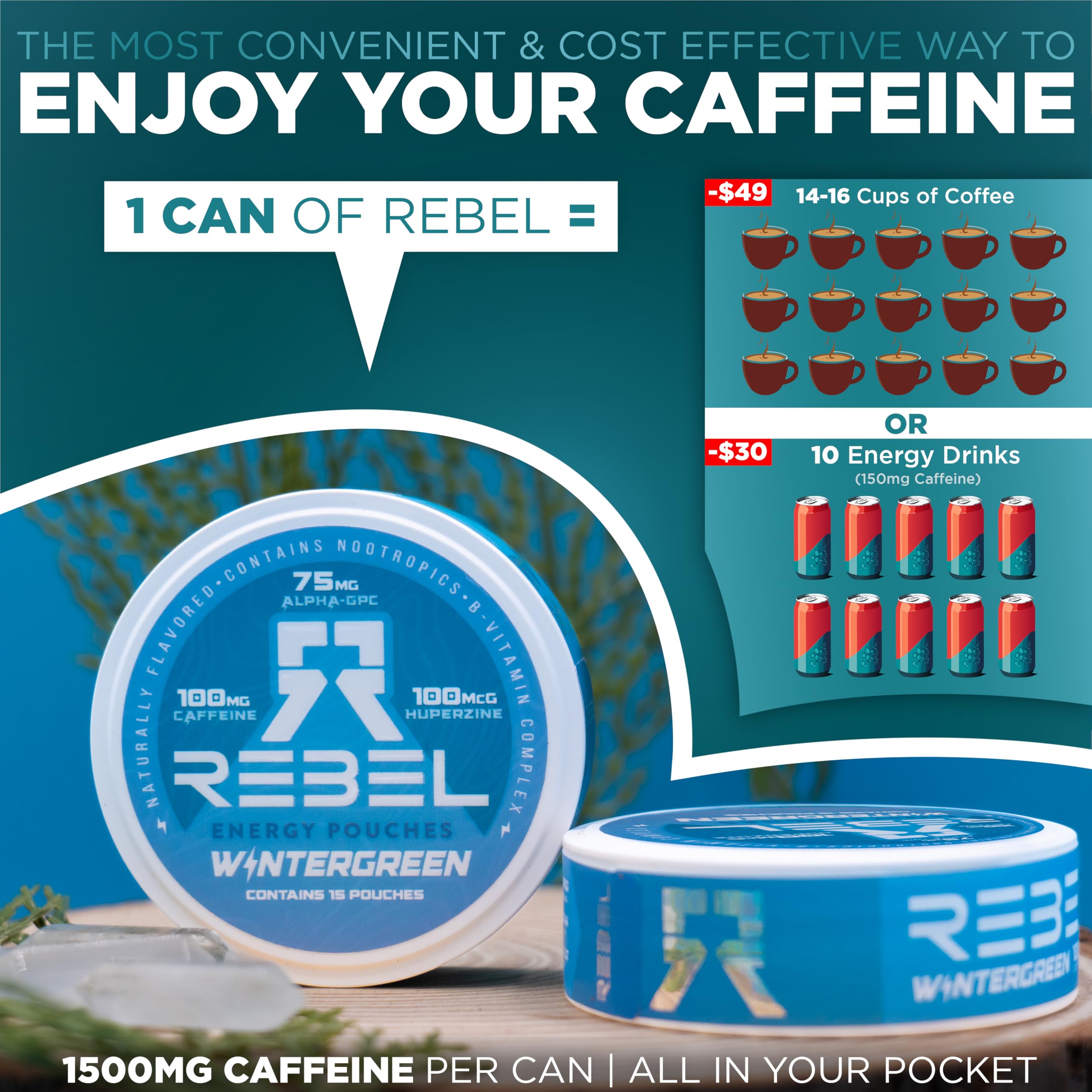 Boîte Rebel 4 packs avec 15 sachets pratiques à emporter