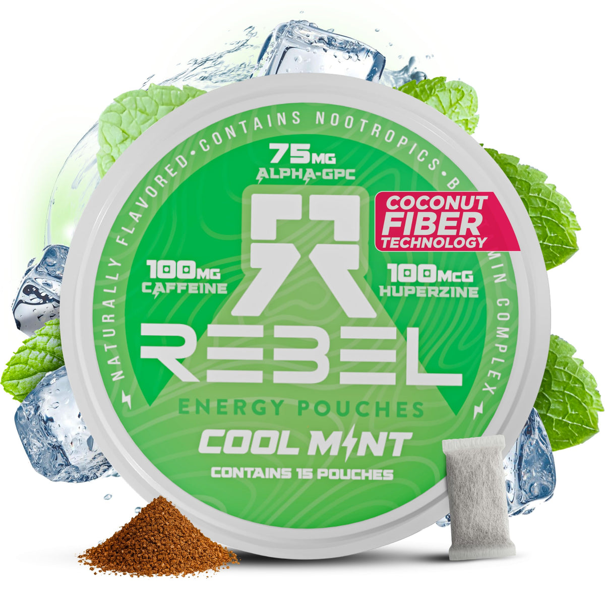 Poches énergie Rebel Supplements, emballage principal prêt à être livré.