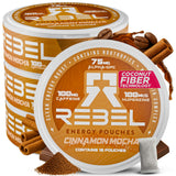 Sachet Rebel Supplements caféine cannelle mocha, énergie durable sans sucre.