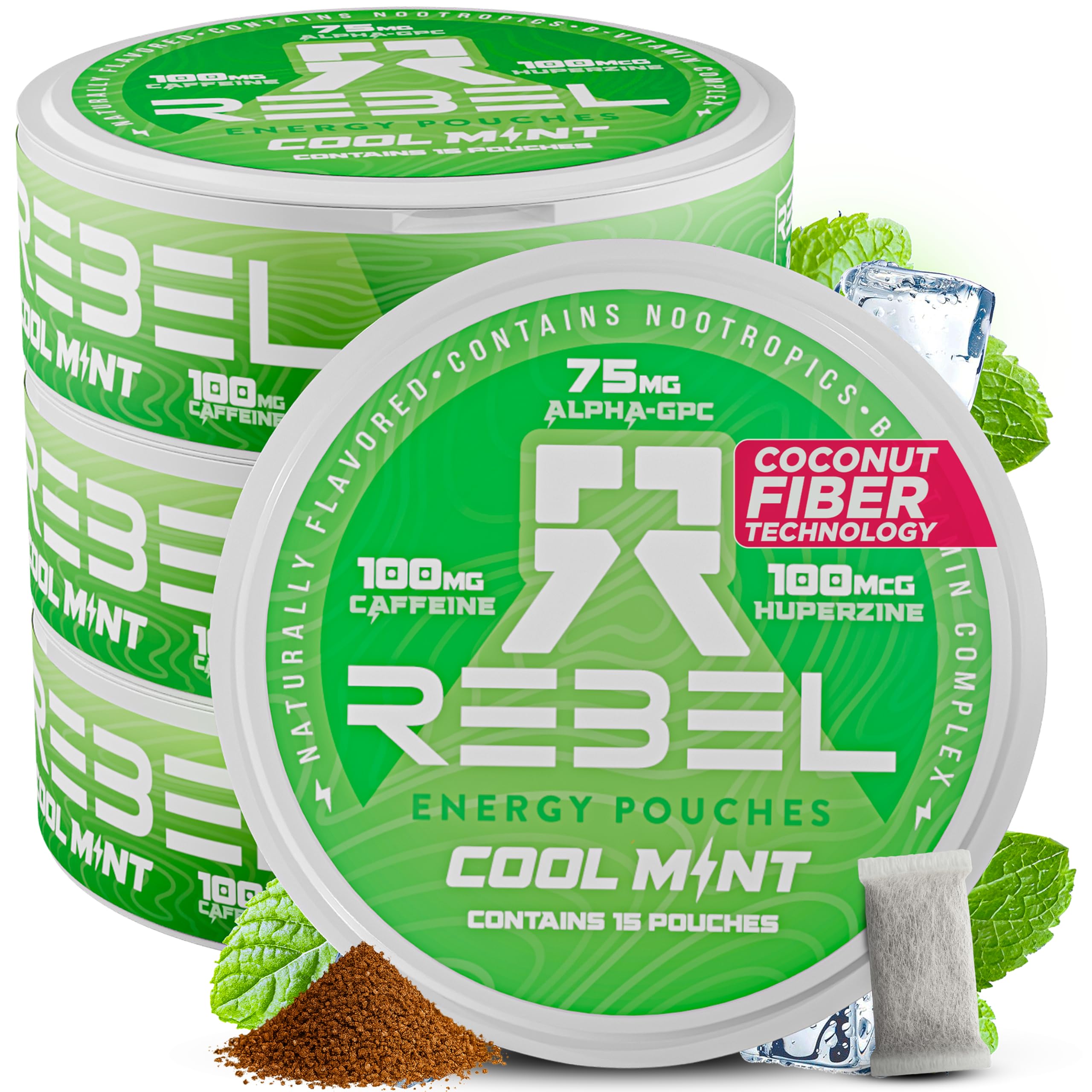 Pochette Rebel Supplements énergie nootropique Cool Mint pour concentration durable