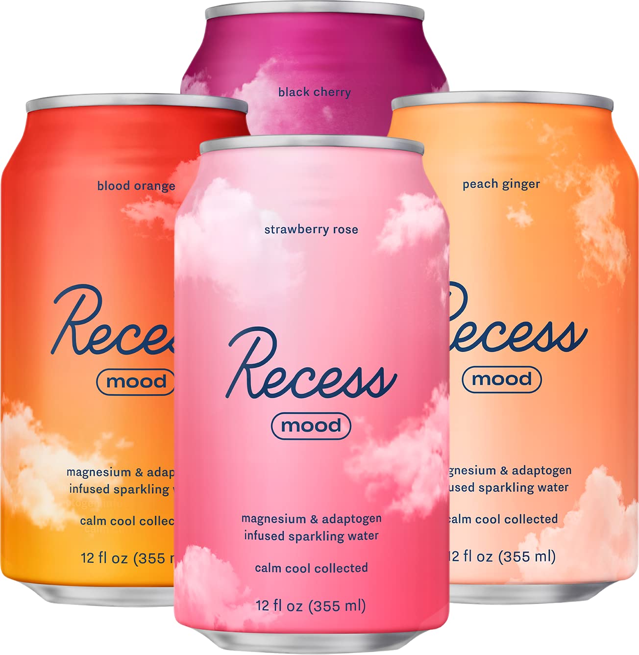 Recess Mood emballage avec l’assortiment de 12 bouteilles, idéal pour un moment de détente.