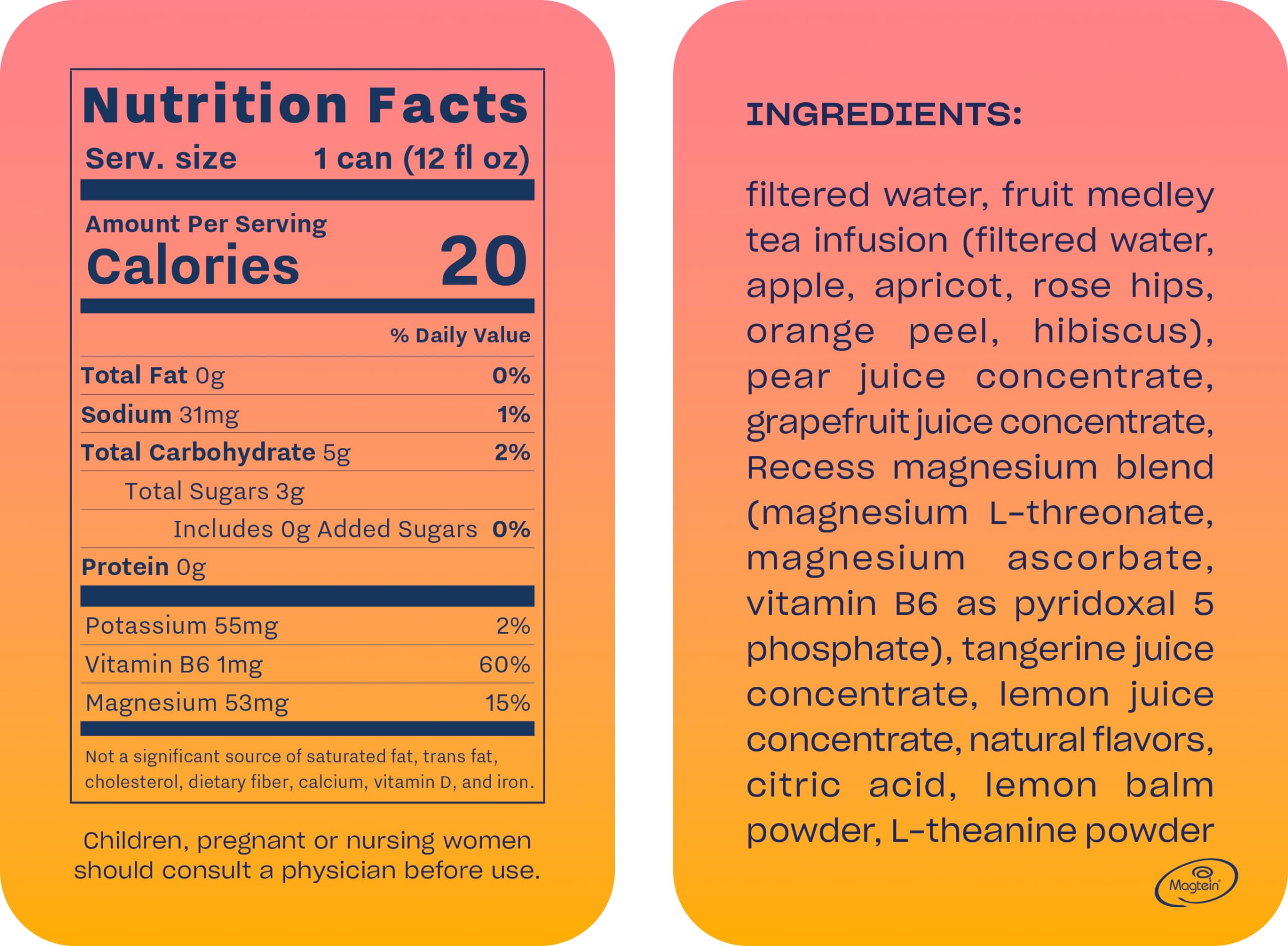 Boisson effervescente Recess Mood au pamplemousse-mmandarine, saveur fruitée et légère