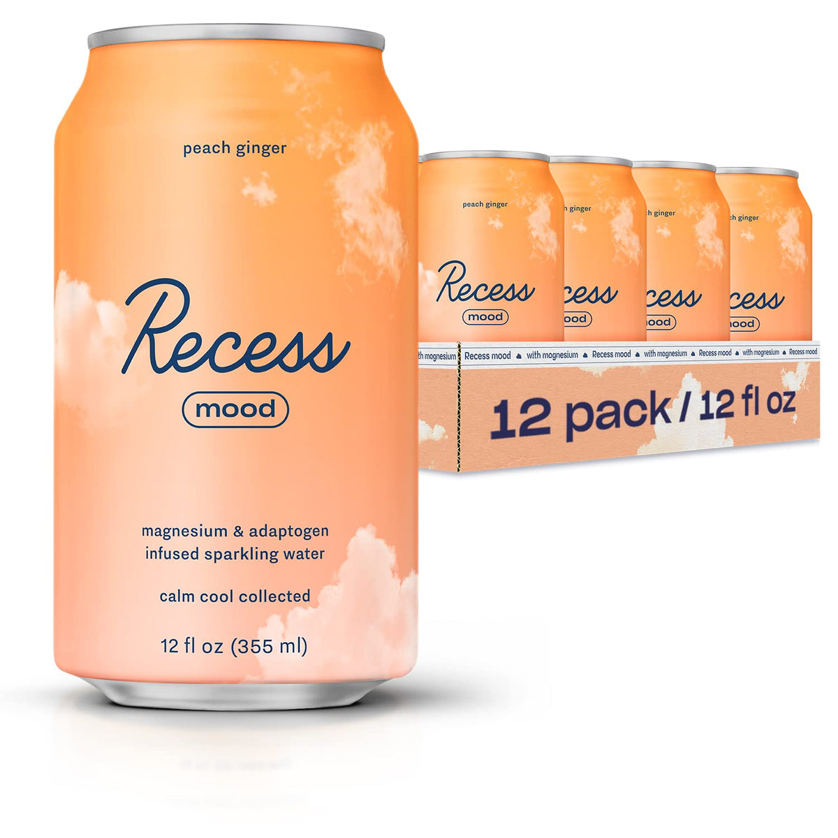 Recess Mood bouteille peche-gingembre, boisson pétillante relaxante pour votre soirée détendue.