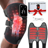 Massageur genou lumière rouge et vibrations, système triple sangle pour un maintien précis.