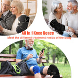 Massageur genou lumière rouge et vibrations, usage pratique pour détente et récupération à domicile.