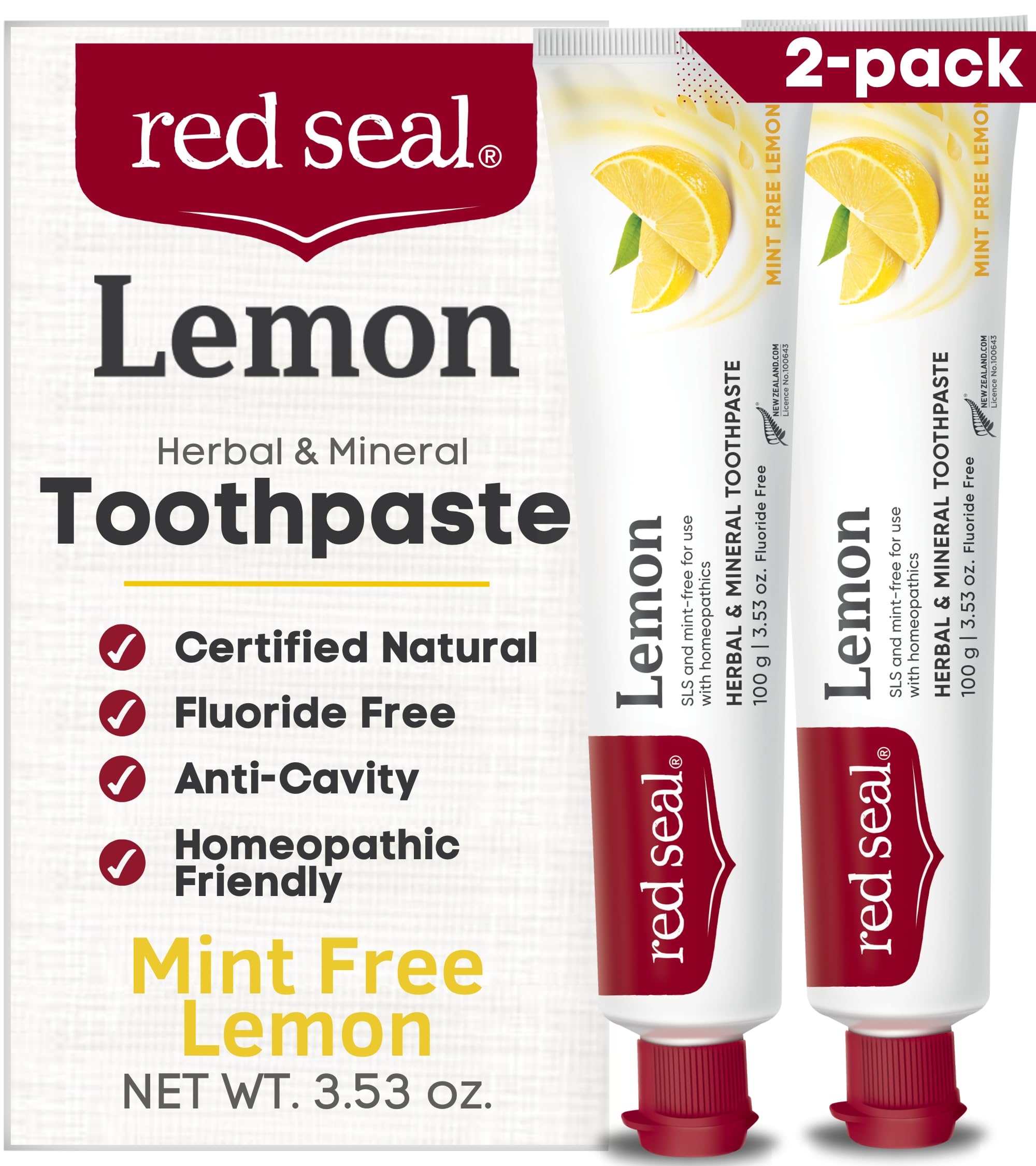 Red Seal Citron sans fluorure, emballage soigné, pour un brossage quotidien sans menthe