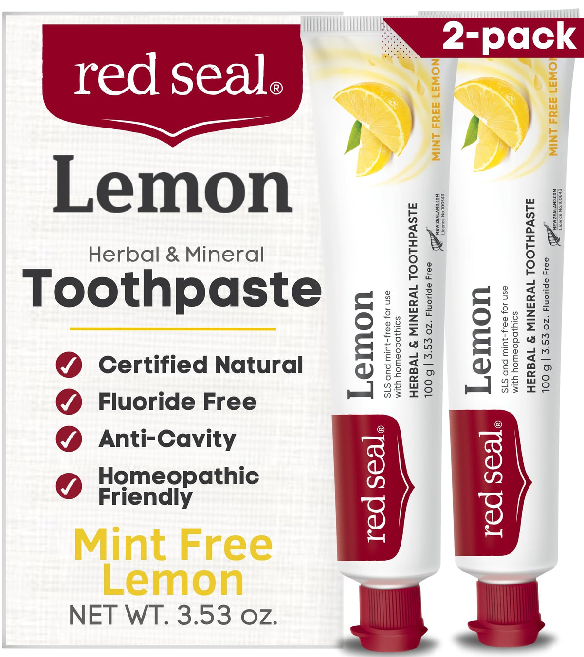 Red Seal Citron sans fluorure, emballage soigné, pour un brossage quotidien sans menthe