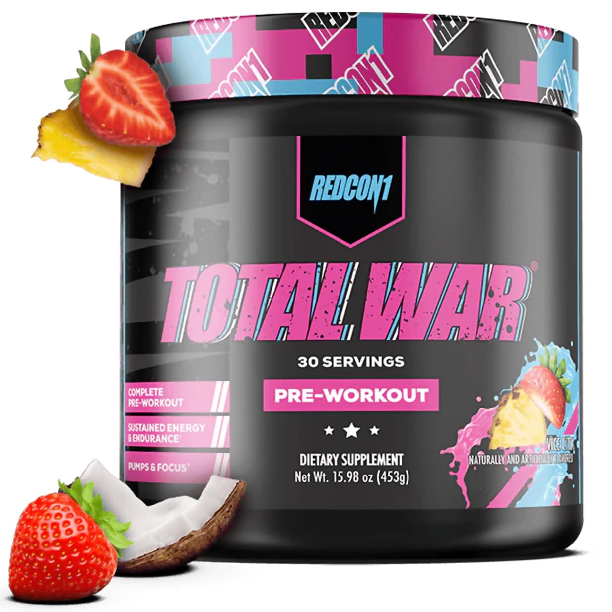 Total War Pre Workout Redcon1 – sachet montrant l’emballage et l’énergie rapide.
