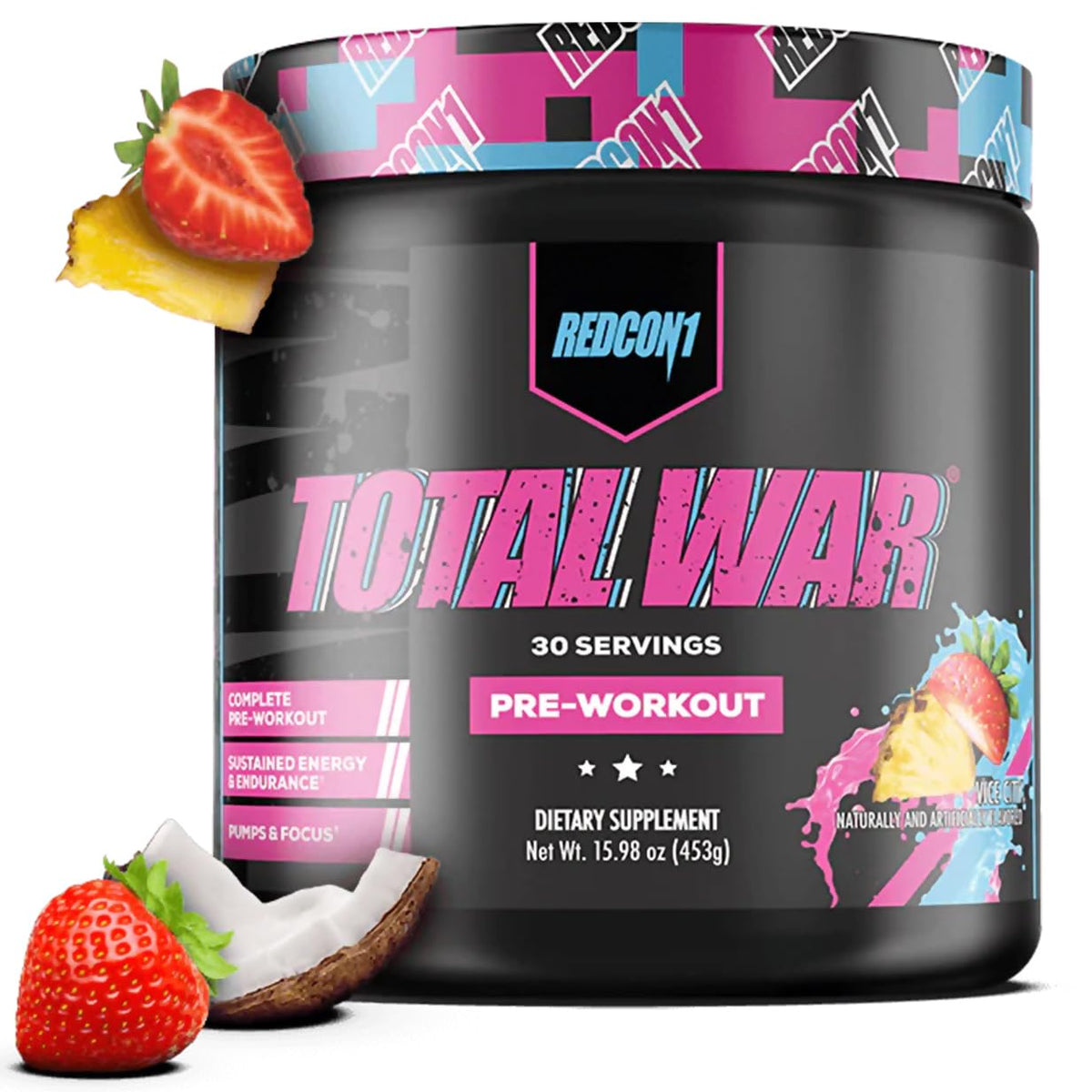 Total War Pre Workout Redcon1 – sachet montrant l’emballage et l’énergie rapide.