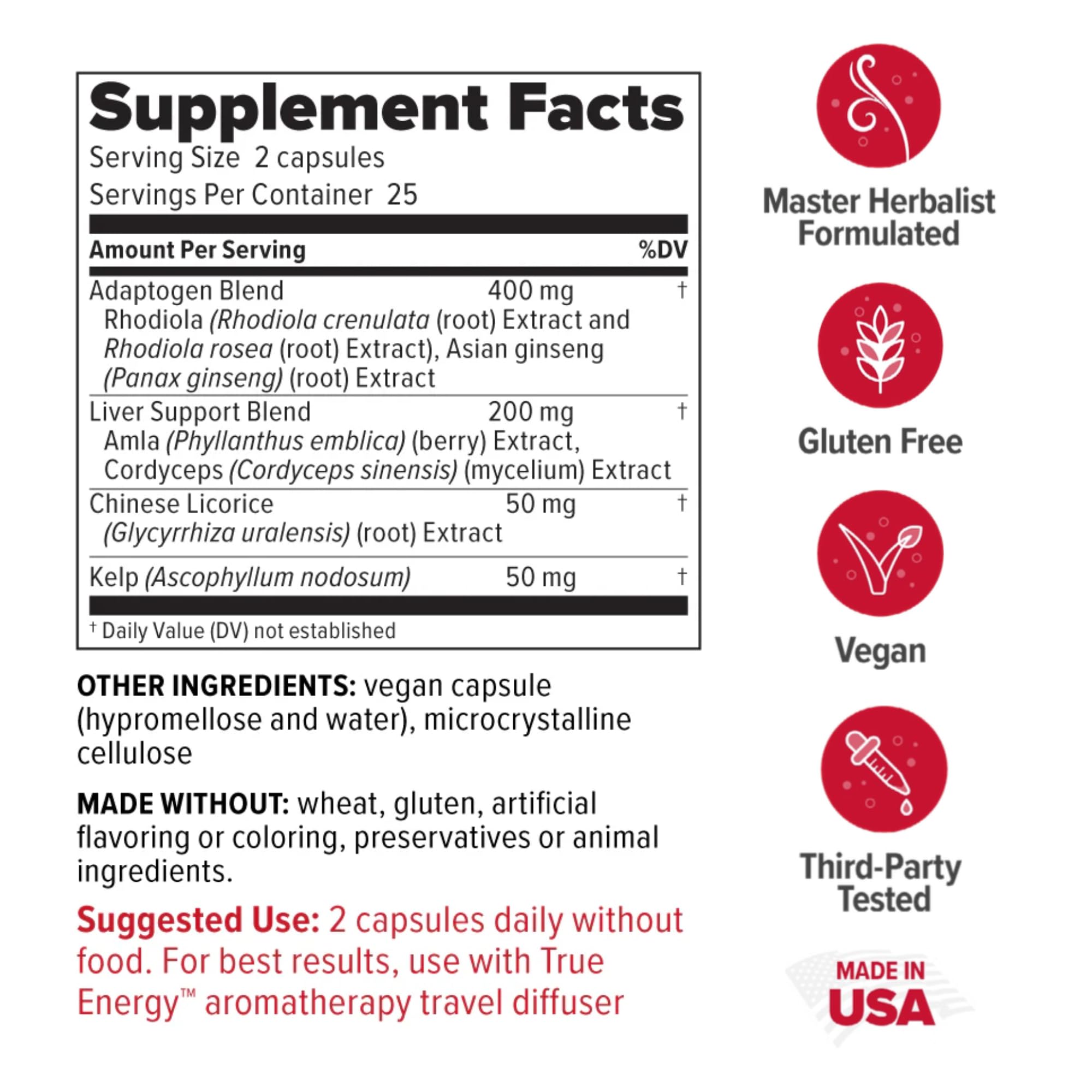 Redd Remedies True Energy bouteille, soutien potentiel pour la vitalité quotidienne.