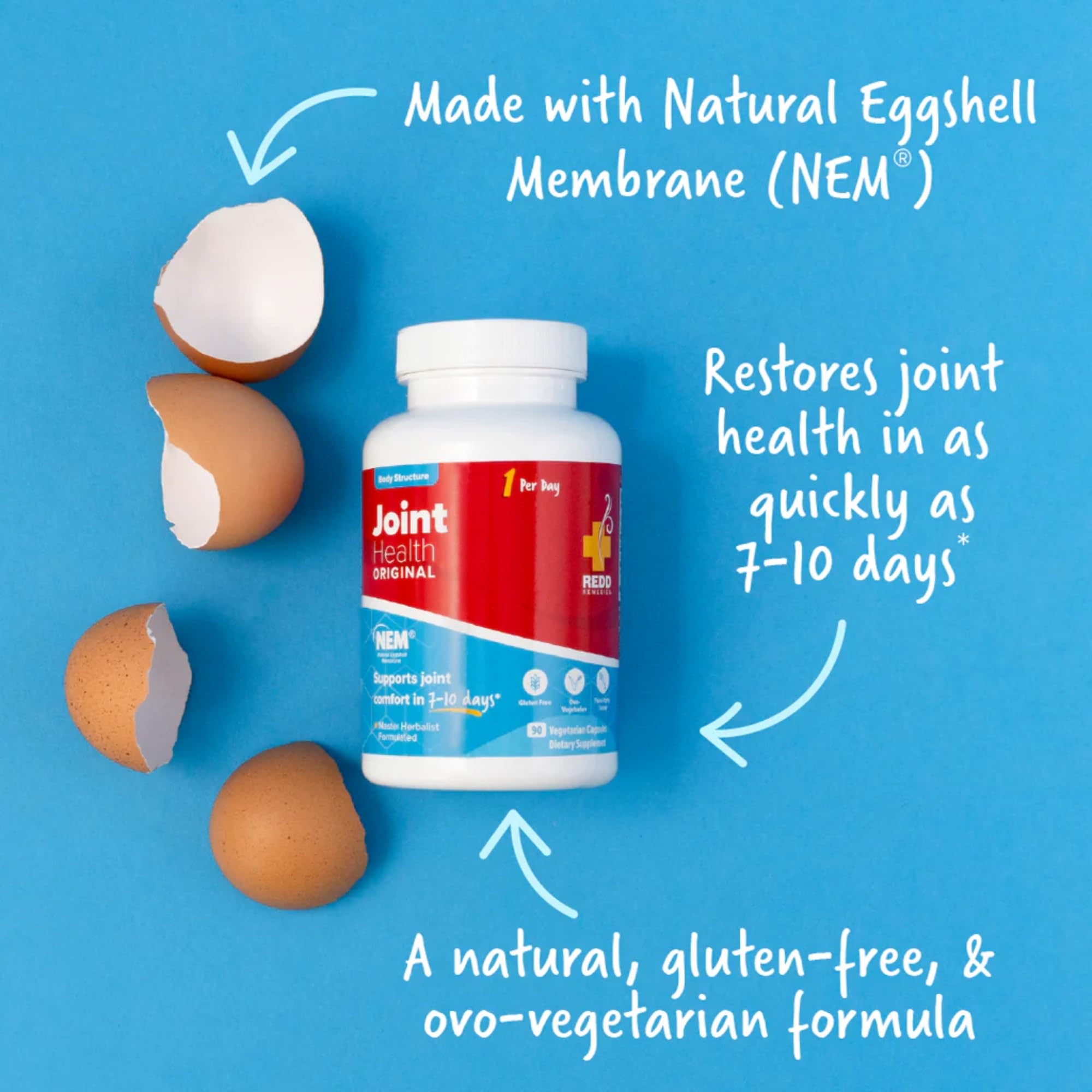 Redd Remedies ingrédients naturels: glucosamine, chondroïtine et collagène dans une formule.