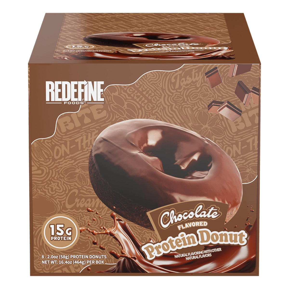 Donut chocolat REDEFINE avec glaçage brillant, snack gourmand et protéiné.