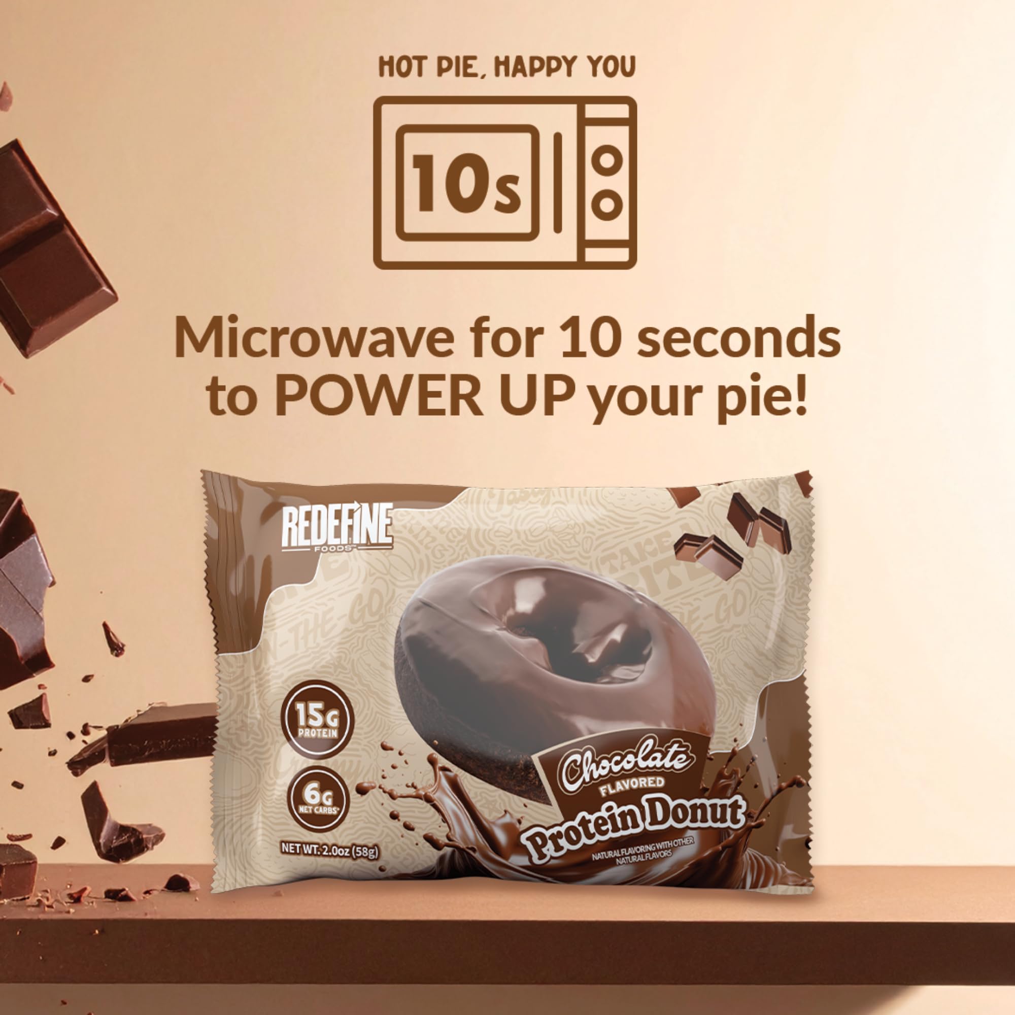 Emballage REDEFINE avec logo, snack pratique en déplacement.