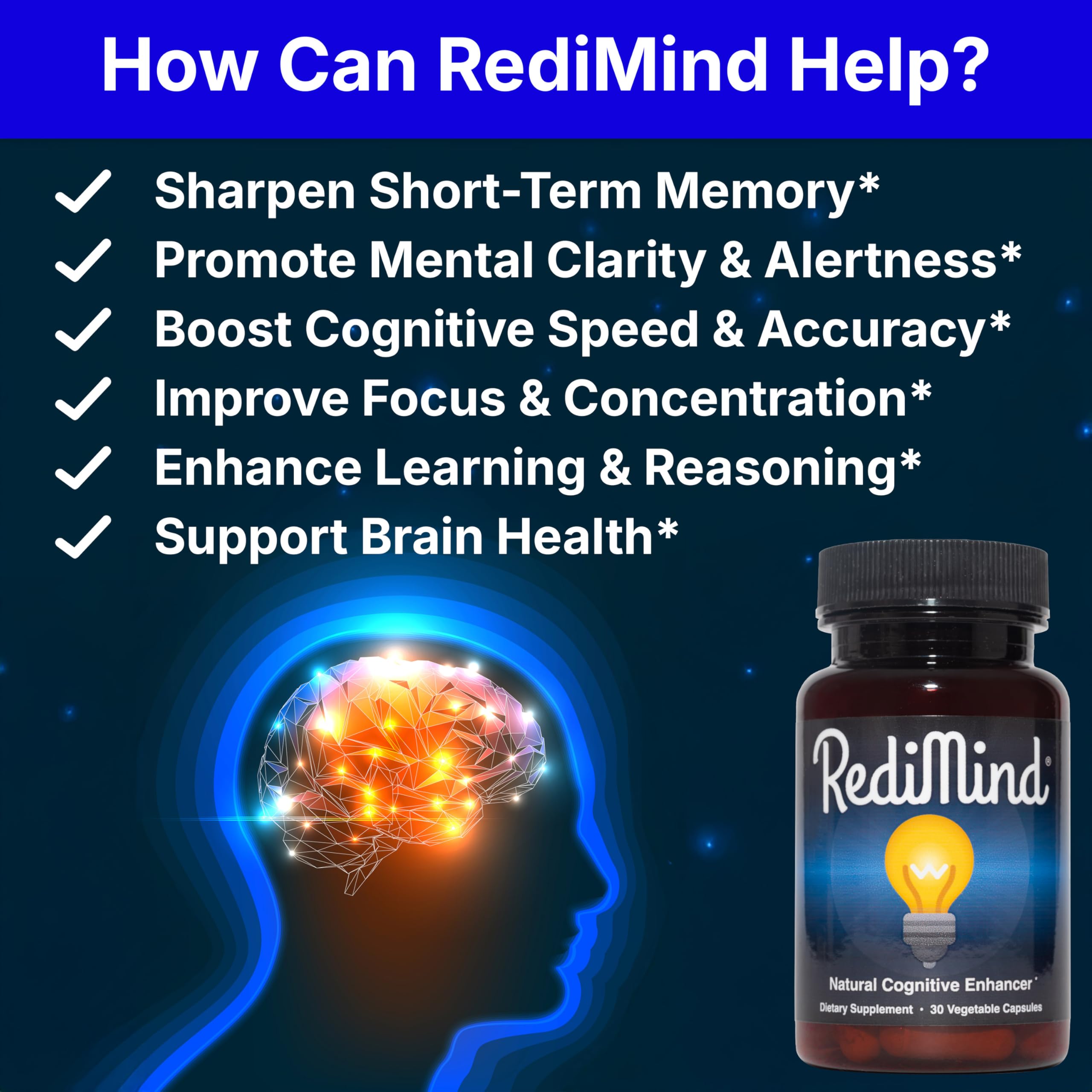 RediMind, capsules alpha-GPC, soutien potentiel à la mémoire et à la vigilance.