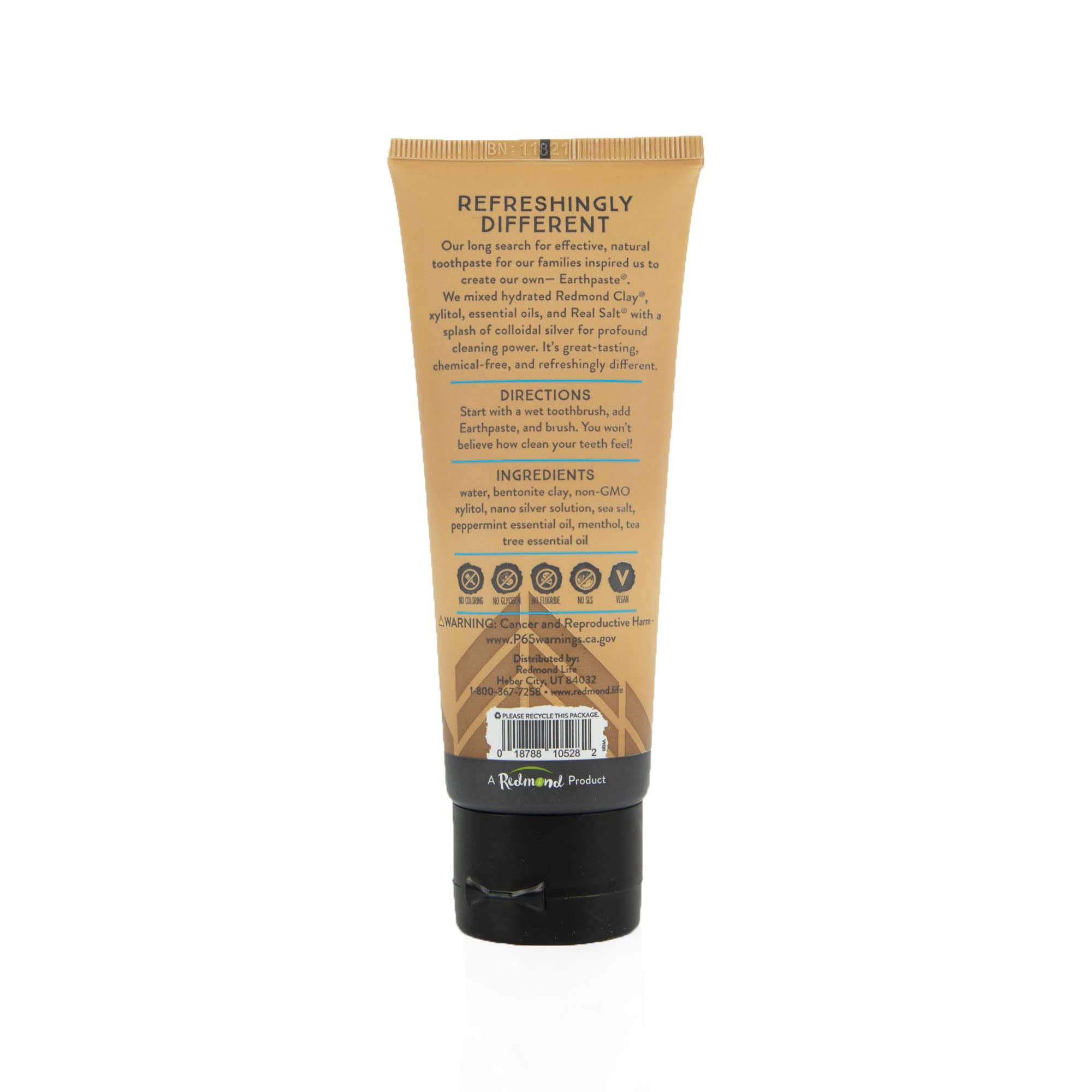 Earthpaste Redmond menthe – emballage clair pour usage quotidien sans fluorure.