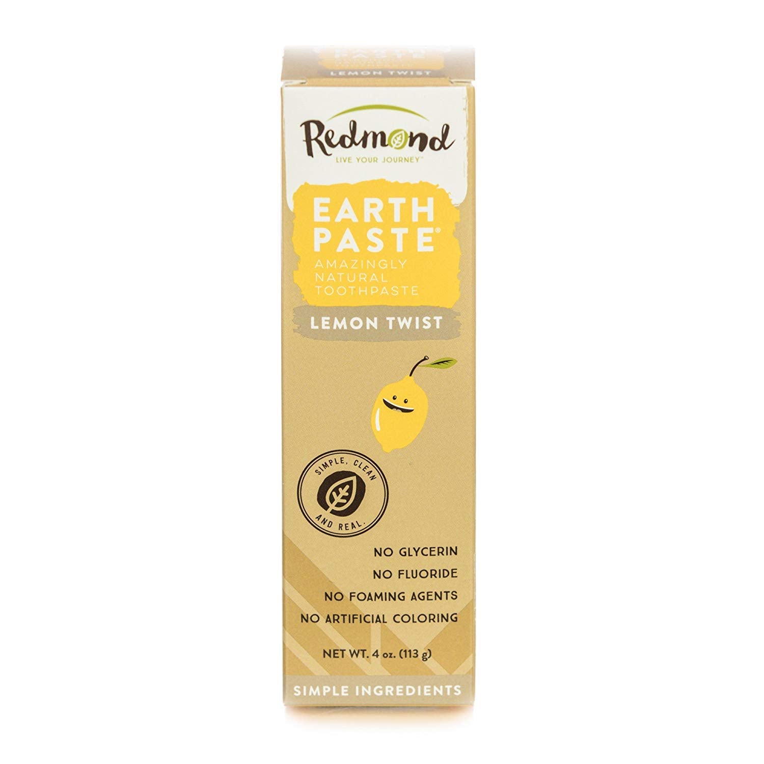 Redmond Earthpaste tube Citron Twist, pâte dentifrice naturelle sans fluorure, nettoyage en douceur