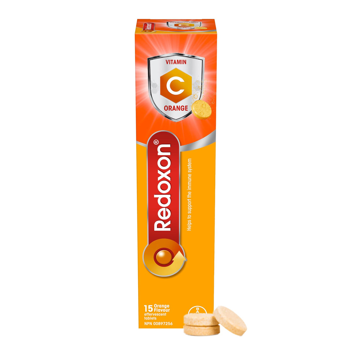 Redoxon Orange, tablettes effervescentes dans l'emballage pratique.