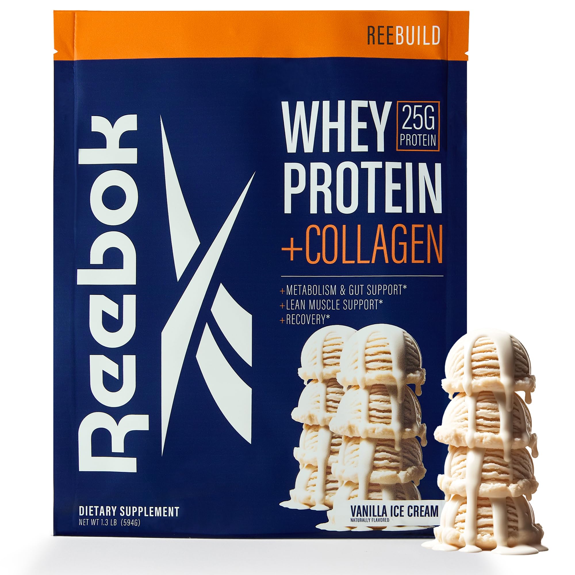 Poudre ReeBuild de Reebok en pot avec etiquette, recuperation musculaire potentielle