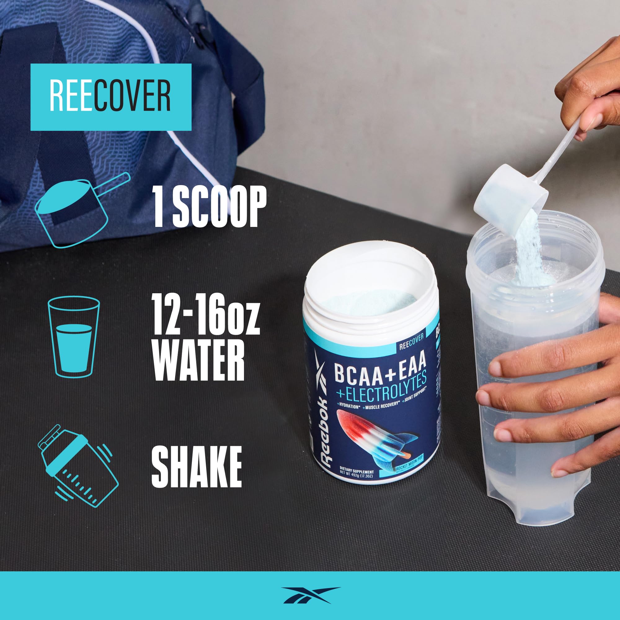 Boisson post-entraînement REECover au goût rafraîchissant et facile à préparer.