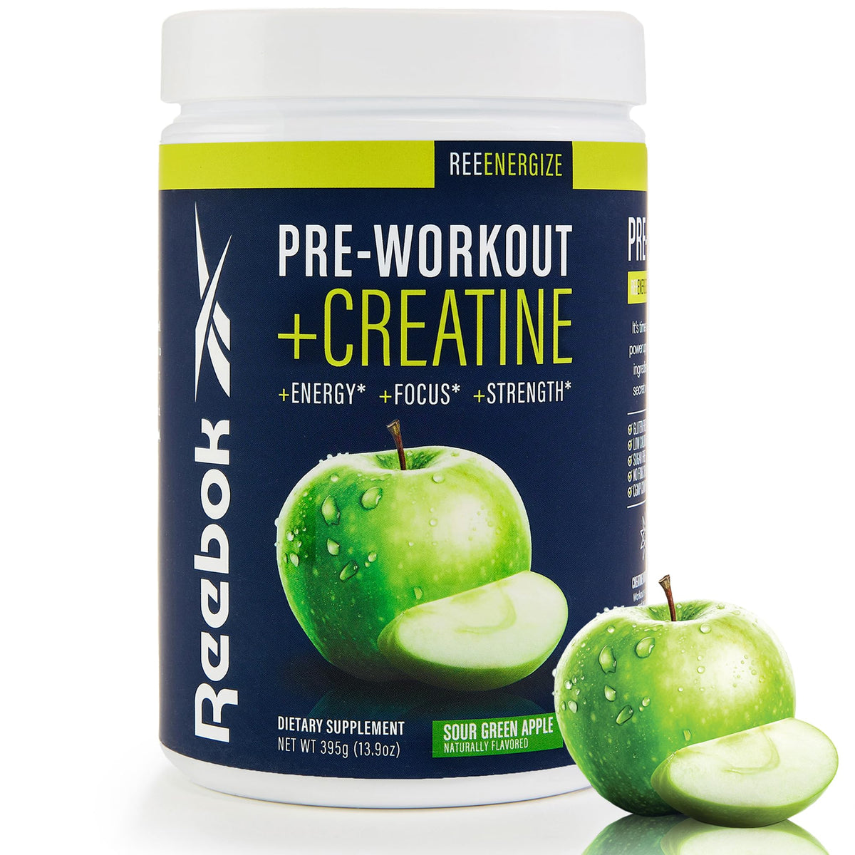 Reebok ReeEnergize – Saveur pomme verte acide, énergie pré-entraînement prête à l’emploi.