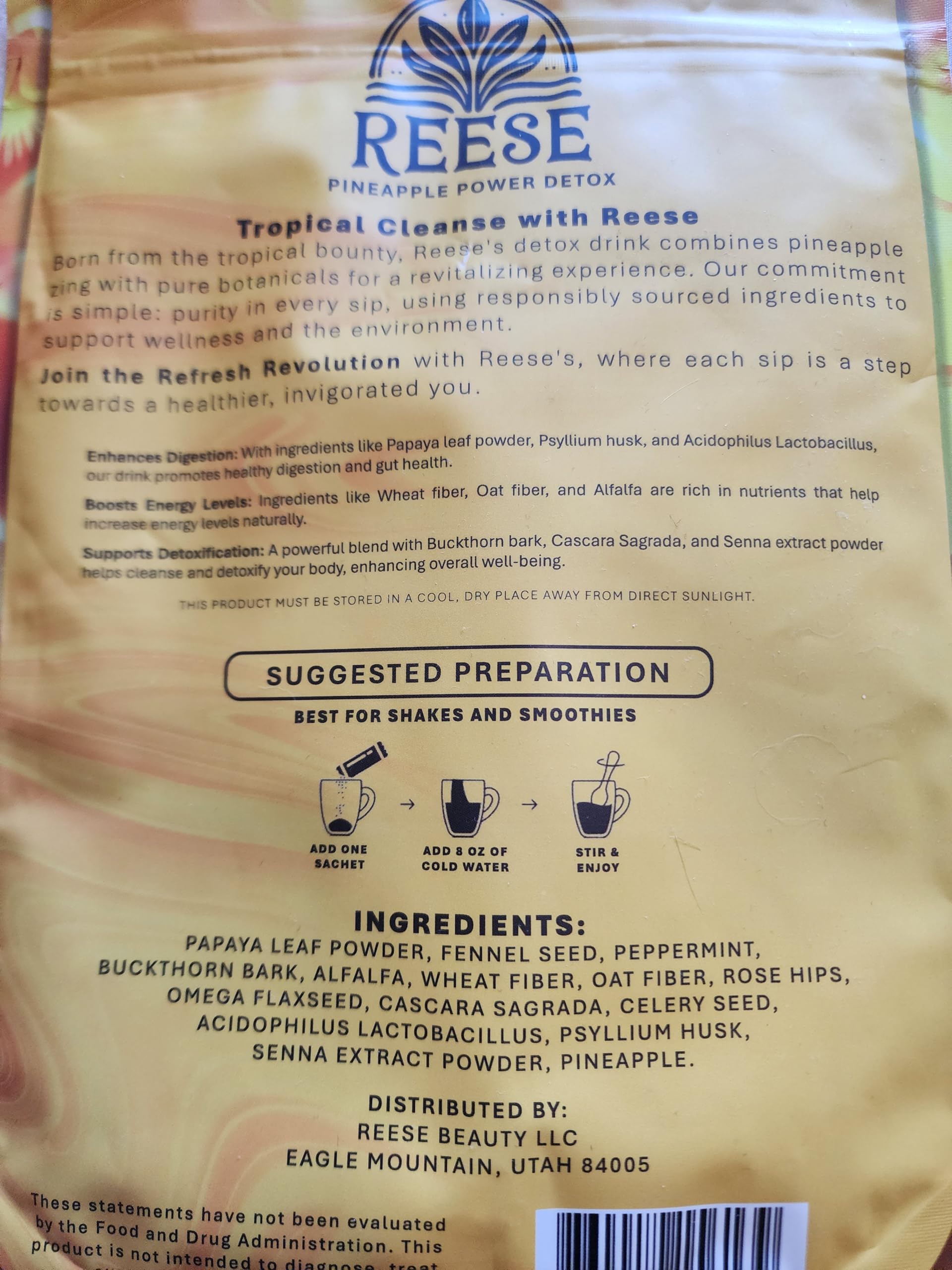 REESE Détox Ananas – emballage élégant qui soutient une routine bien-être quotidienne.