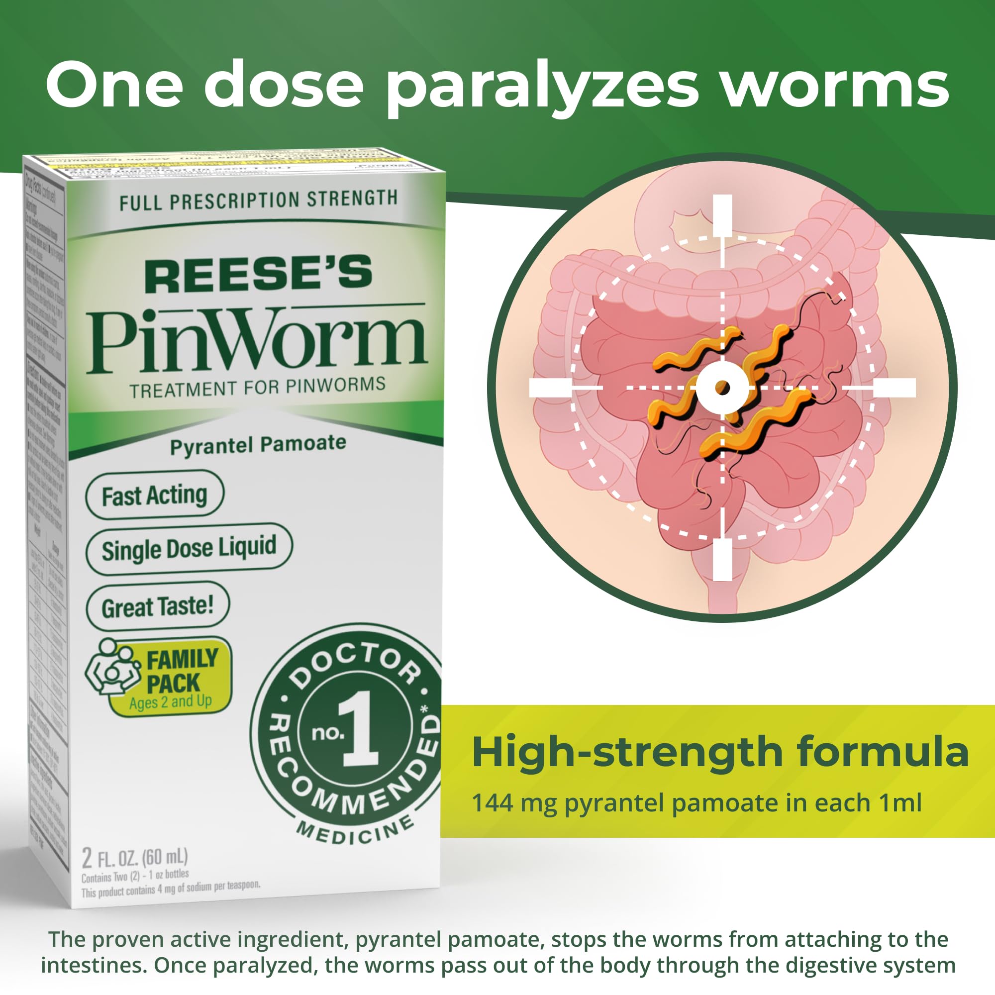 Flacon compact REESE'S PINWORM prêt à emporter et à utiliser à tout moment.