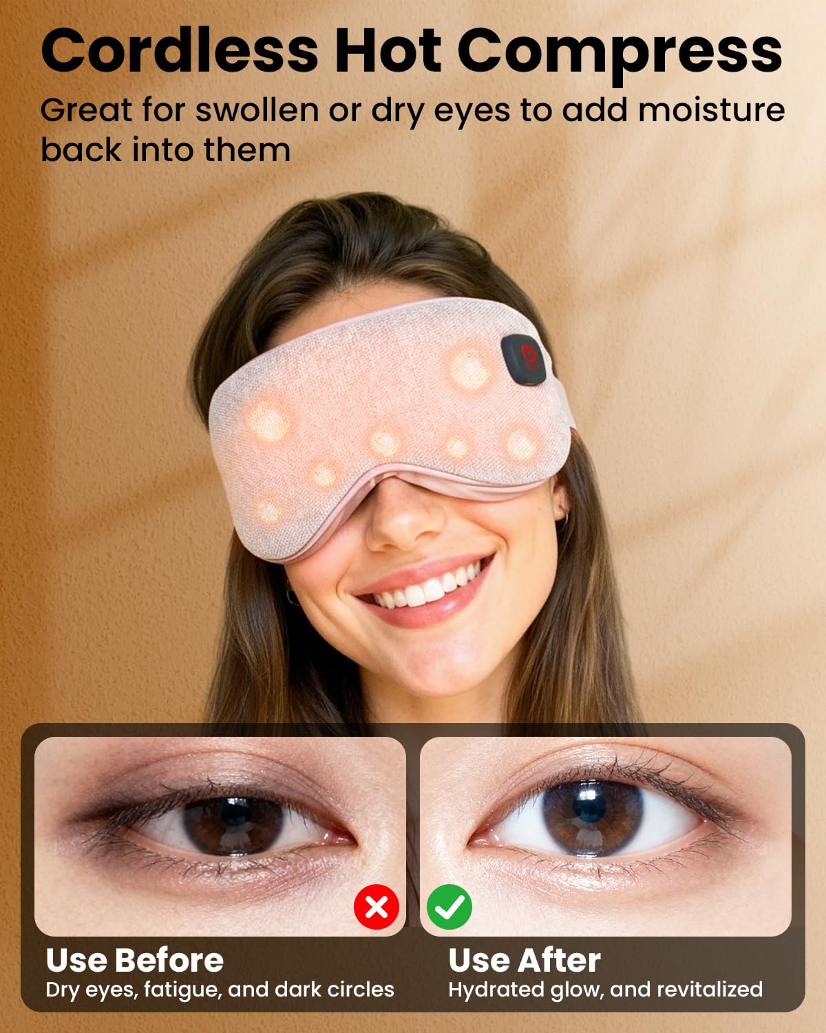 RefDAQ masque oculaire chauffant sans fil, liberté de mouvement en voyage.