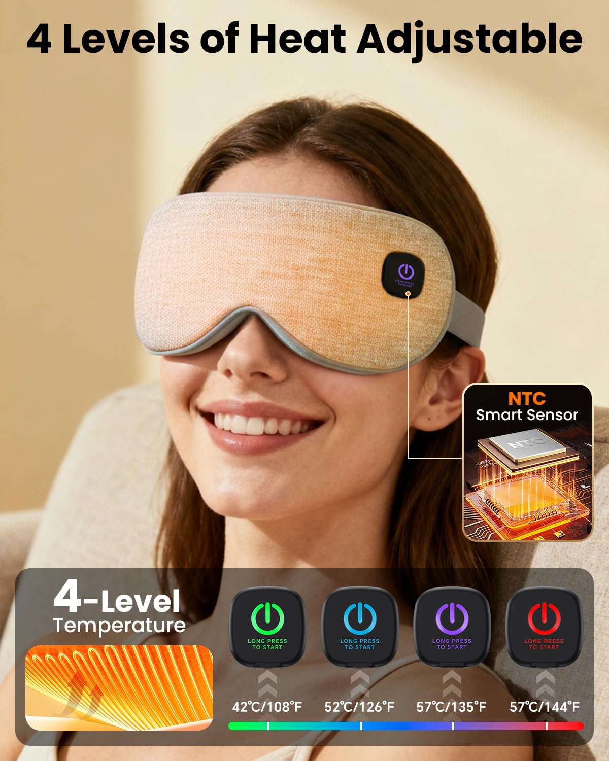 RefDAQ masque yeux chauffant autonomie sans fil, batterie 1500mAh.