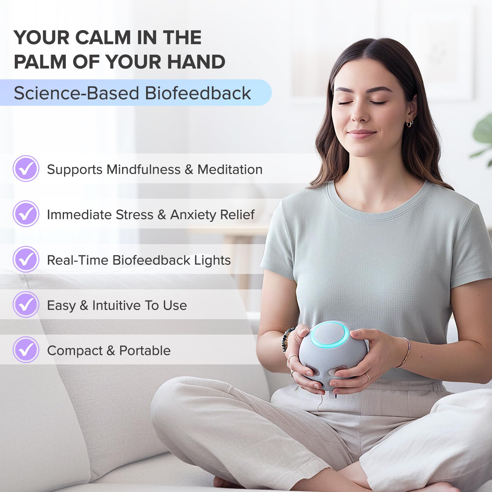 Reflect Orb avec des diodes lumineuses changeantes affichant le niveau de relaxation.