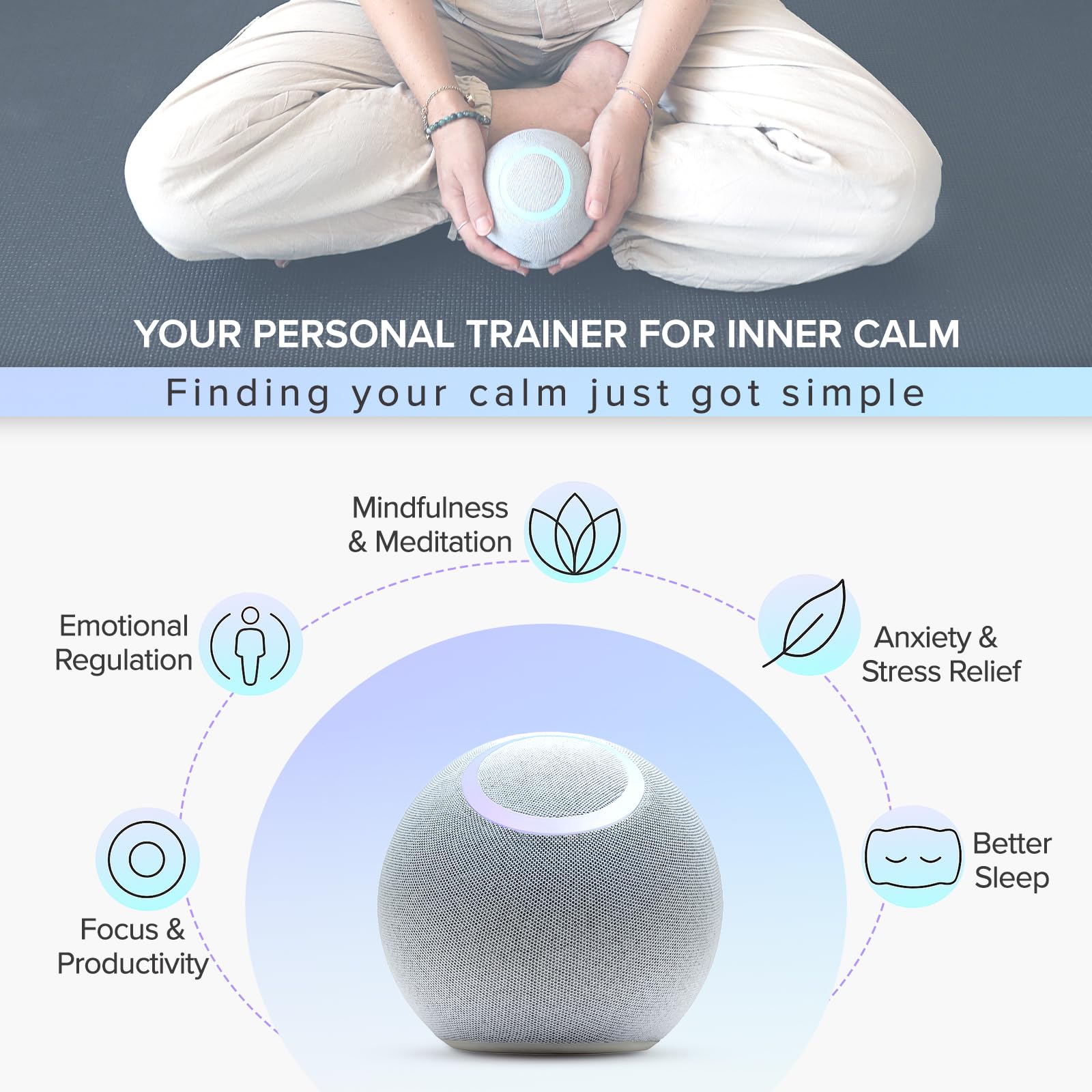 Reflect Orb, écran d’application montrant le suivi des progrès vers le calme.