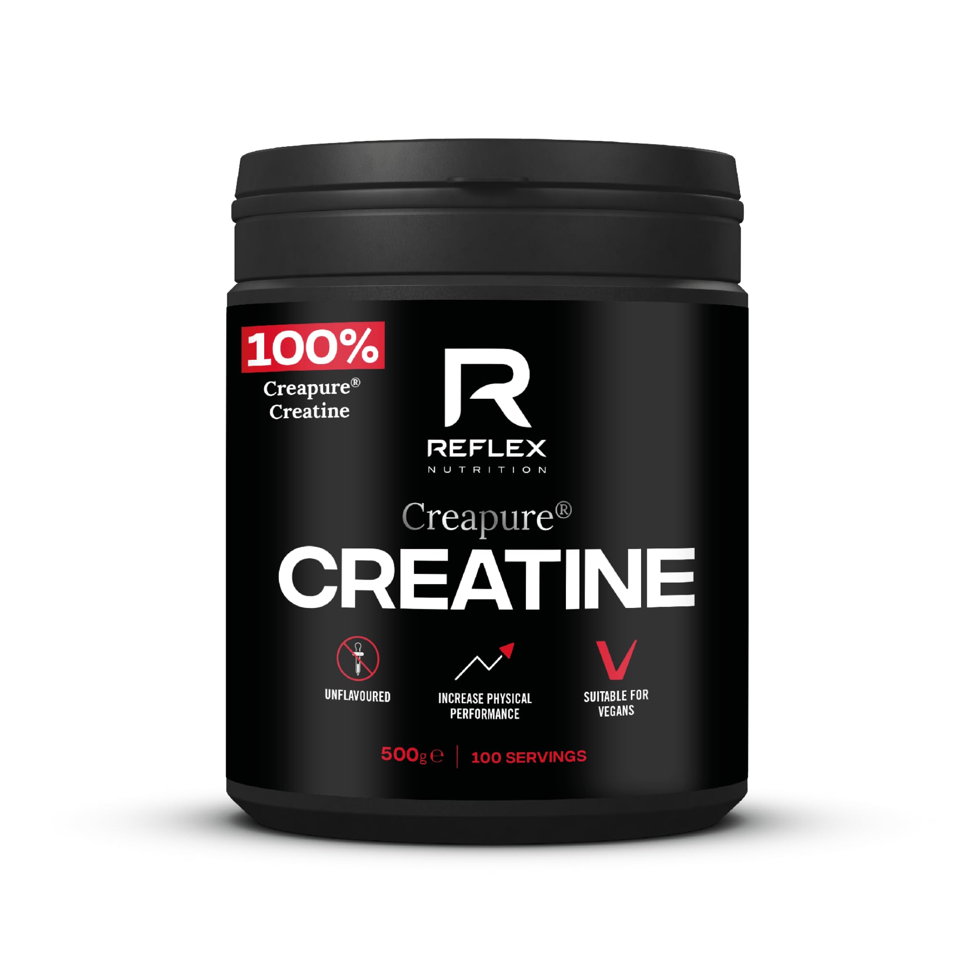 Reflex Creapure Créatine en poudre dans une bouteille pour énergie durable.