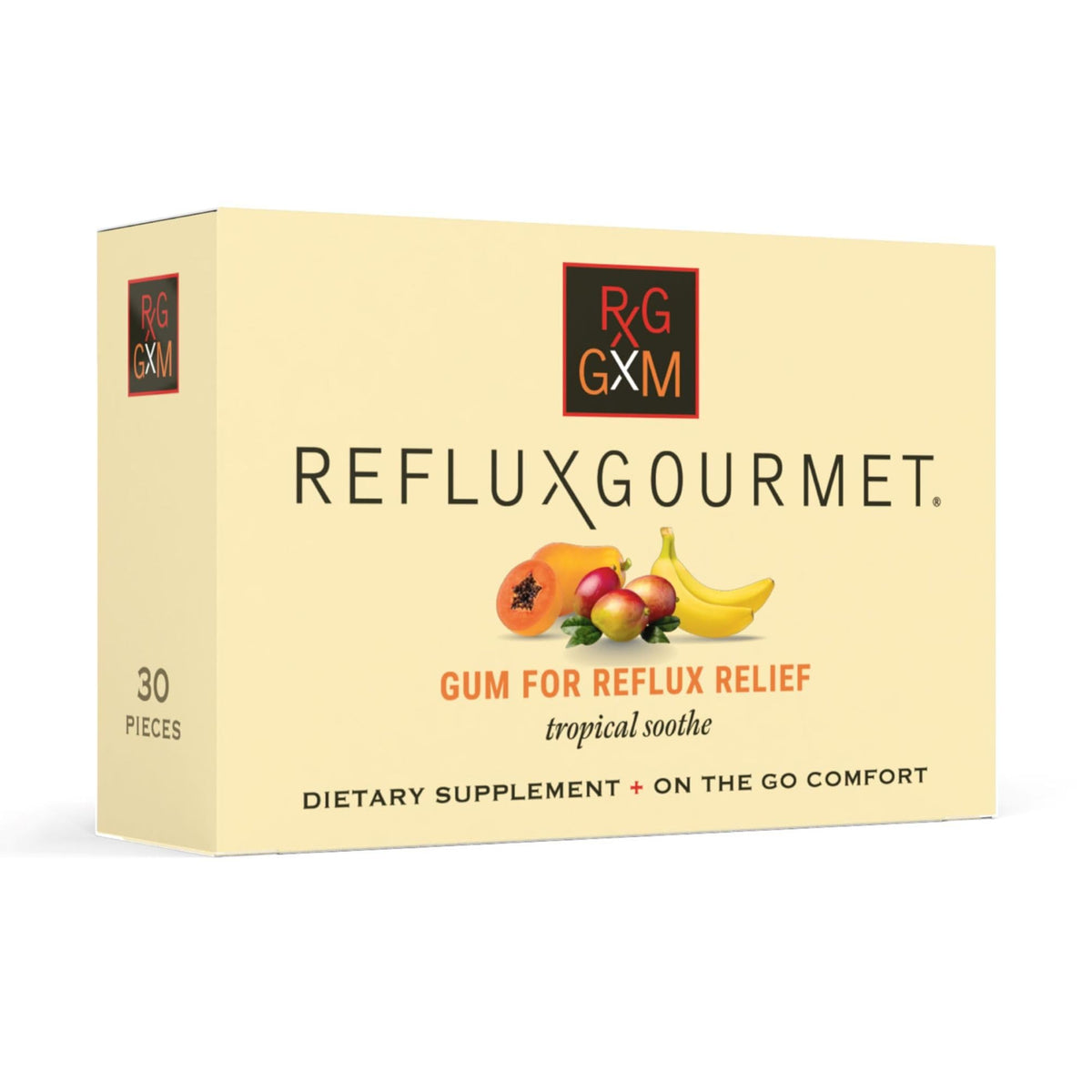 Gomme REFLUX GOURMET tropicale en bouteille, texture pratique au quotidien.