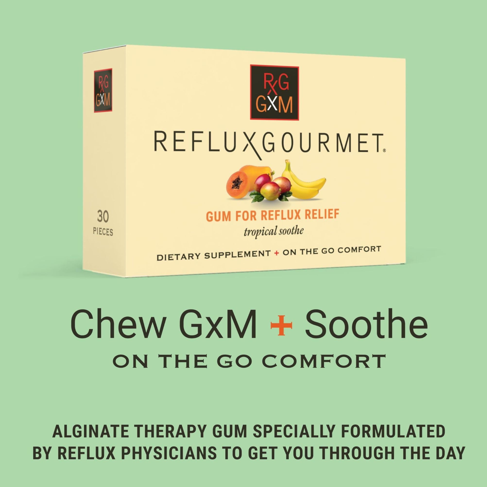 Gomme REFLUX GOURMET tropicale – ingrédients gingembre visibles, expérience sensorielle.