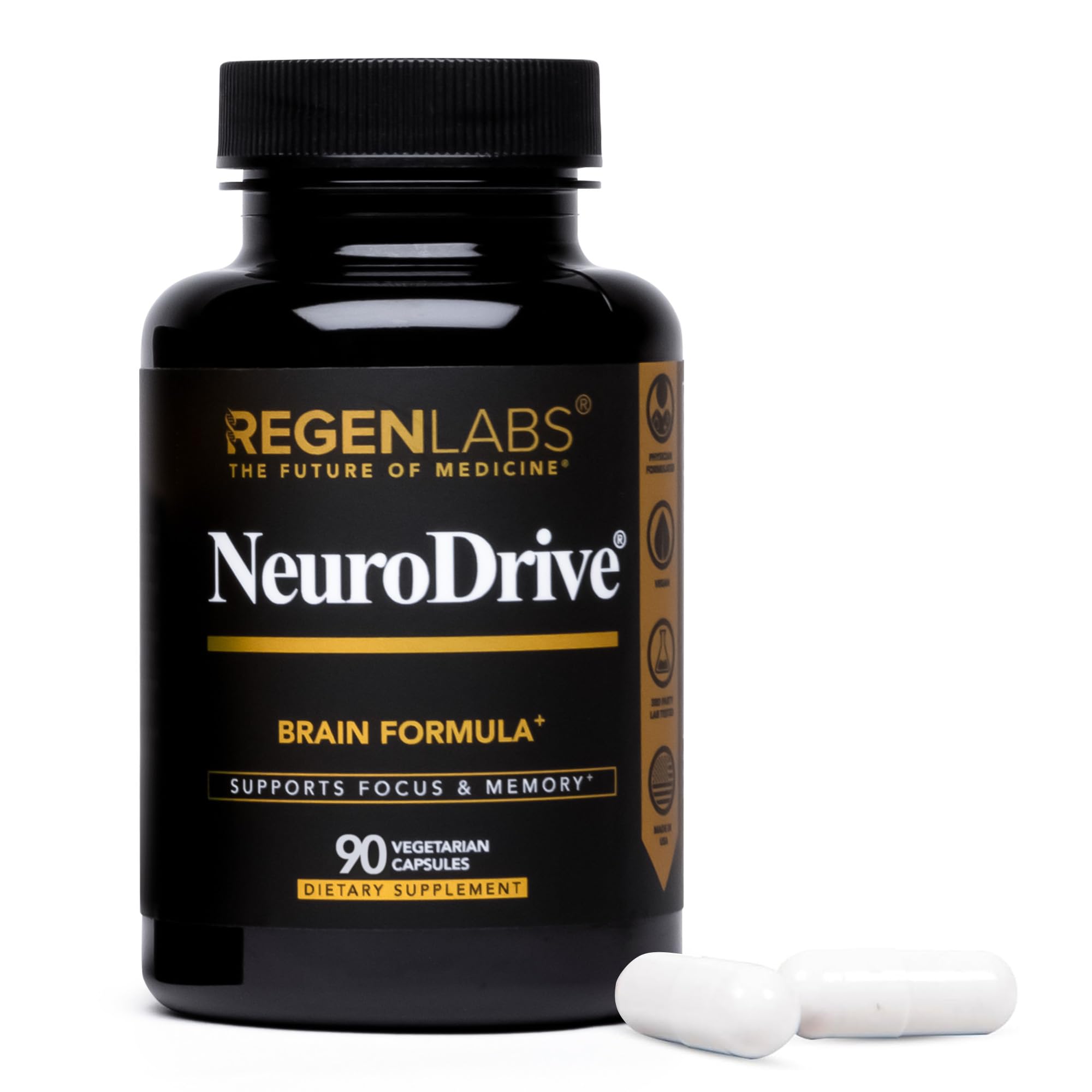 Regen Labs NeuroDrive, bouteille, soutien potentiel à la concentration et à la clarté mentale.