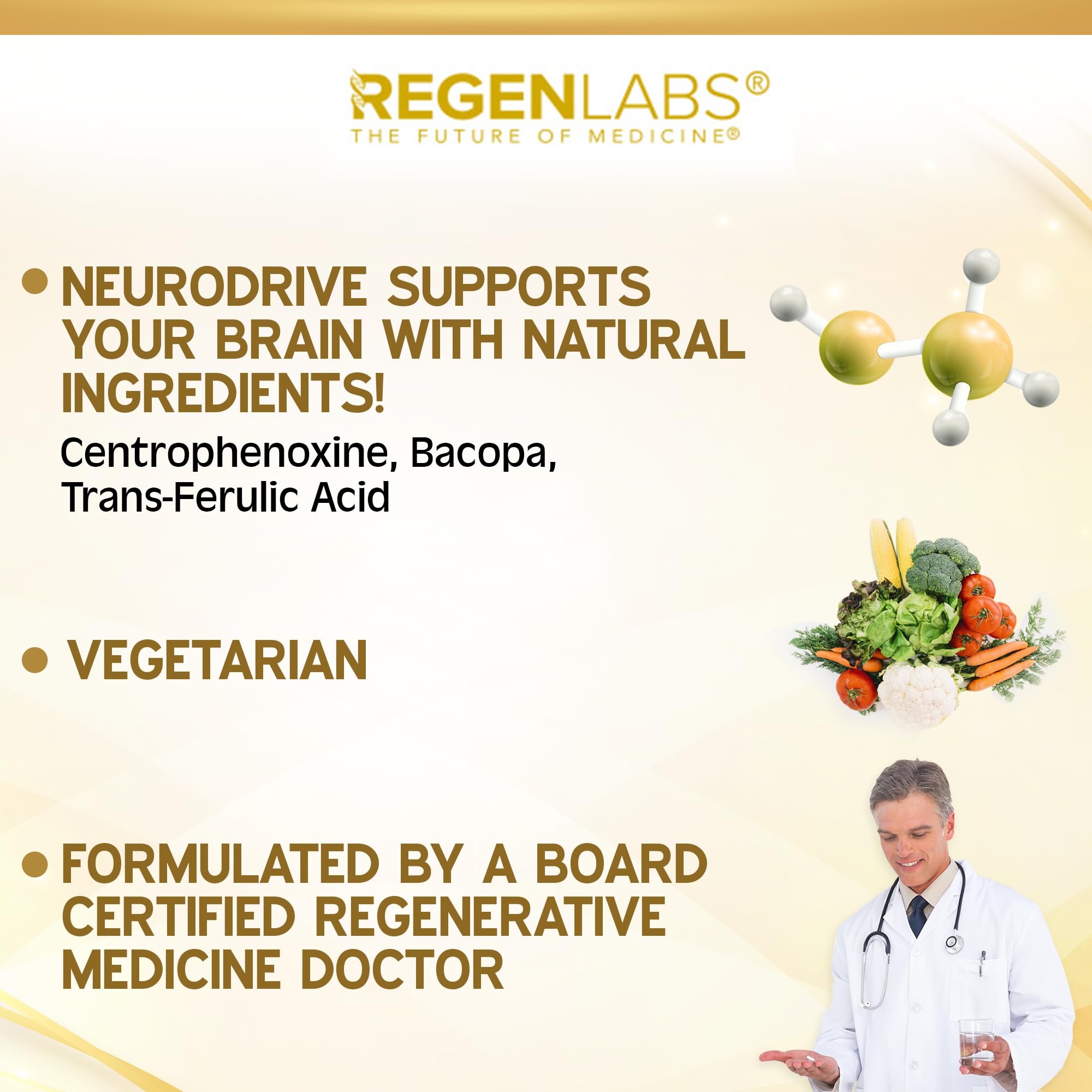 Regen Labs NeuroDrive, gélules, formulation adaptée à une routine cognitive quotidienne.