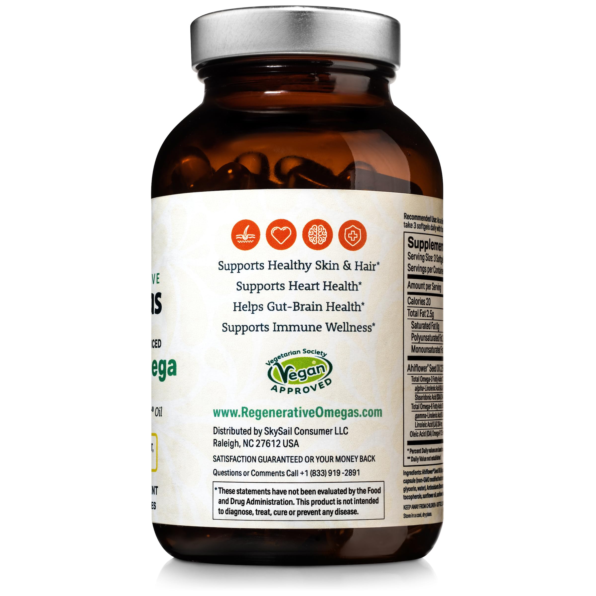 Ahiflower Regenerative Omegas : étiquette claire facilitant traçabilité et information produit.