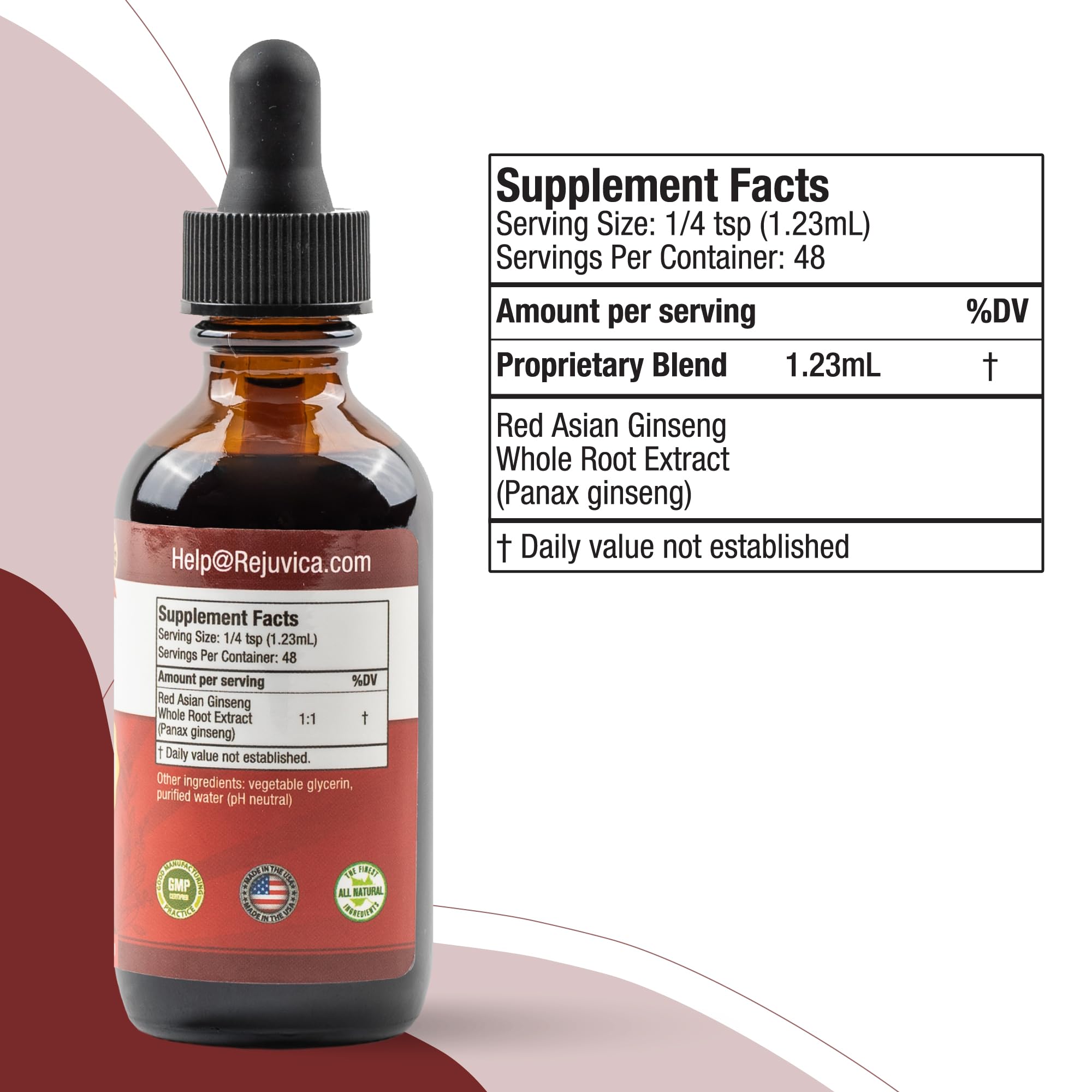 Rejuvica Health Active Ginseng — extrait froid sans alcool, préserve les ingrédients et la saveur.