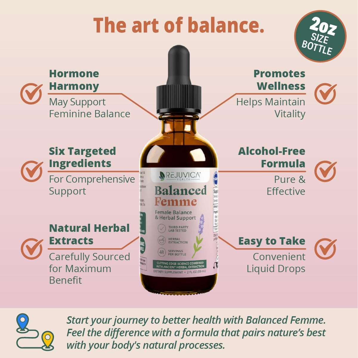 Rejuvica Health Balanced Femme: doseur liquide pour absorption rapide et pratique.